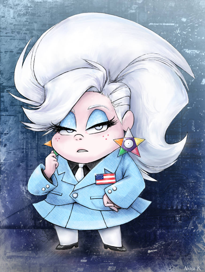 Gideon Gleeful, girl version, chibi-style cartoon woman, SD Phone Wallpaper