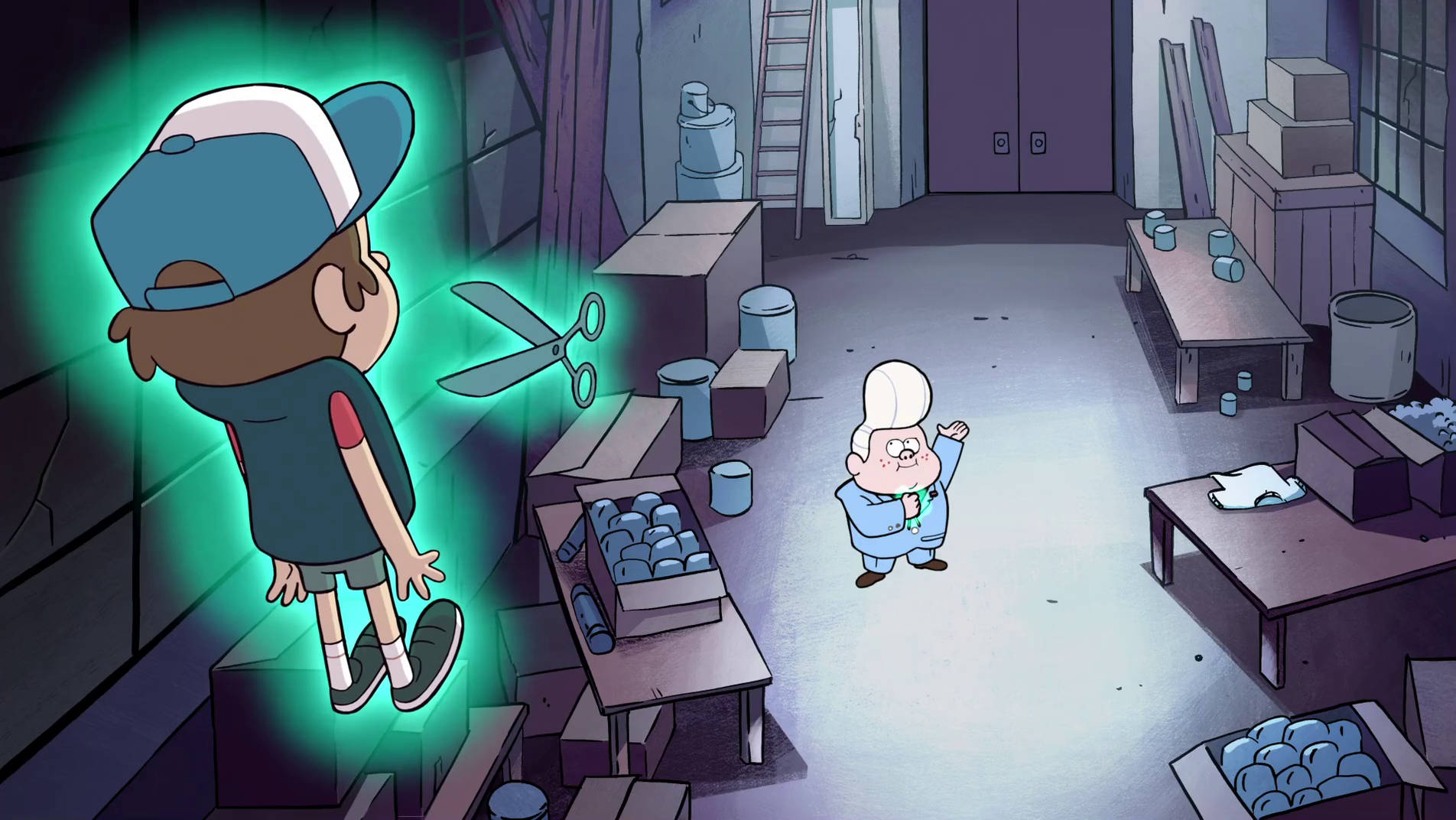 Gideon Gleeful, floating dipper pines, glowing boy in a cap, HD Desktop Wallpaper