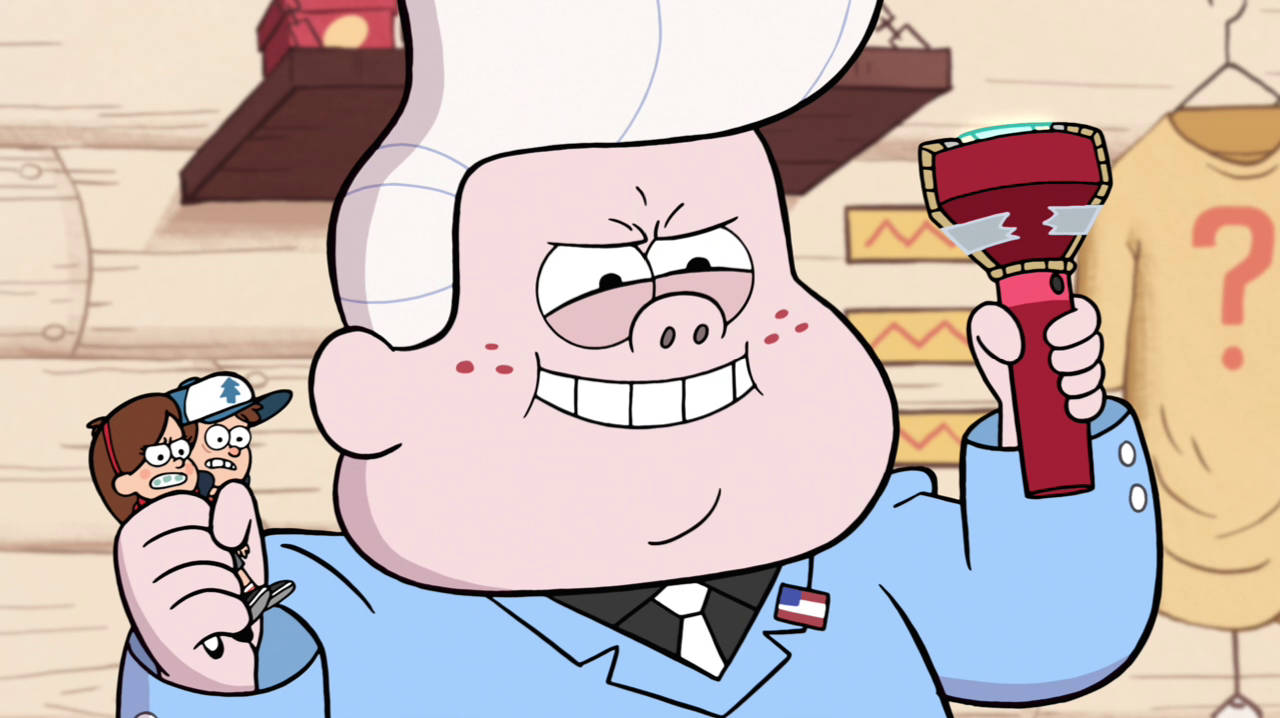 Gideon, cartoon pig chef, red flashlight, HD Desktop Wallpaper