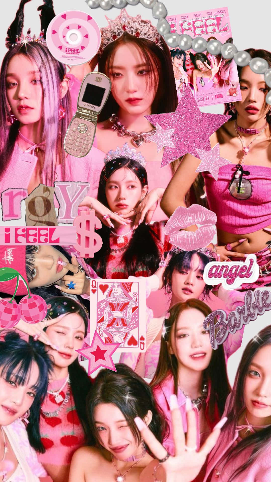 G I D L E, pink collage aesthetic, glamorous poses, Full HD Phone Wallpaper