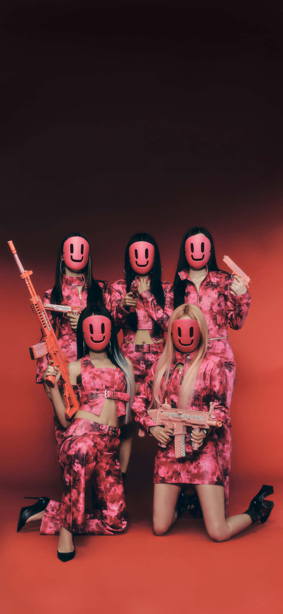 G I D L E, smileys and camouflage, pink tie-dye outfits, Full HD Phone Wallpaper