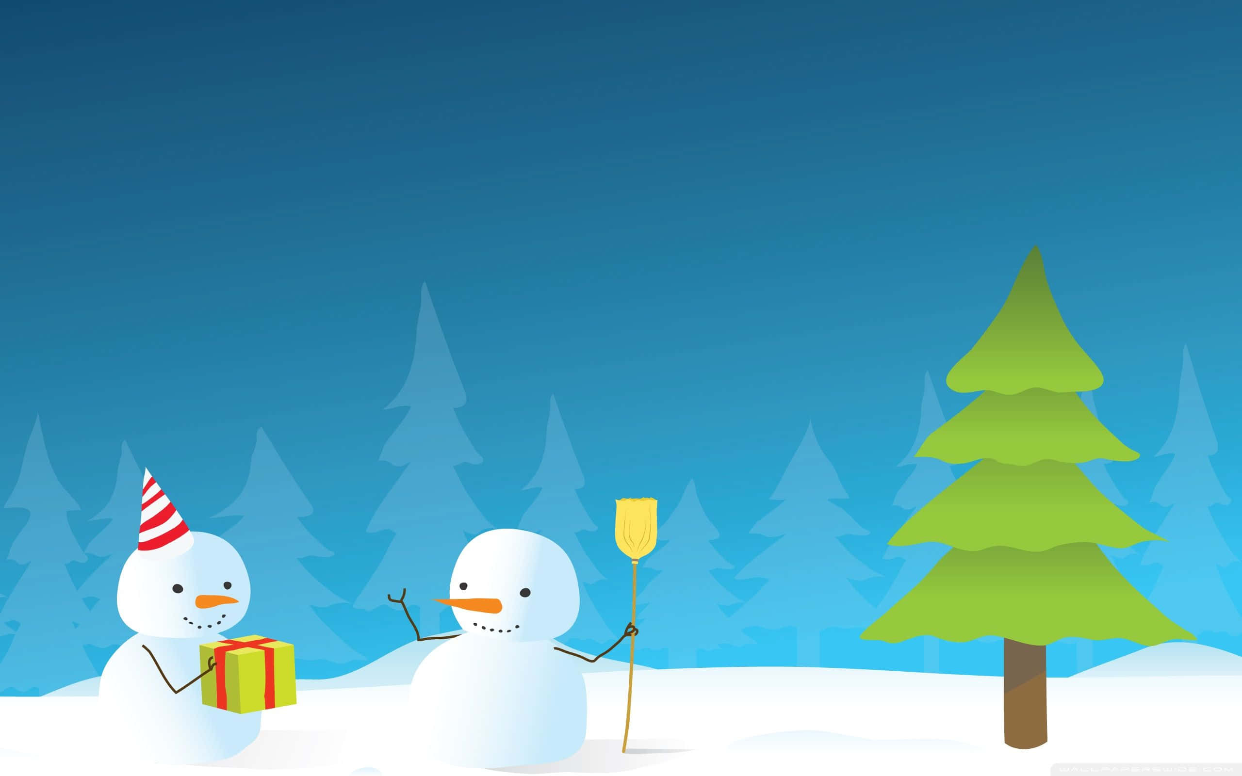 Winter Holiday Desktop, snowmen, snowy winter scene, 2K Desktop Wallpaper