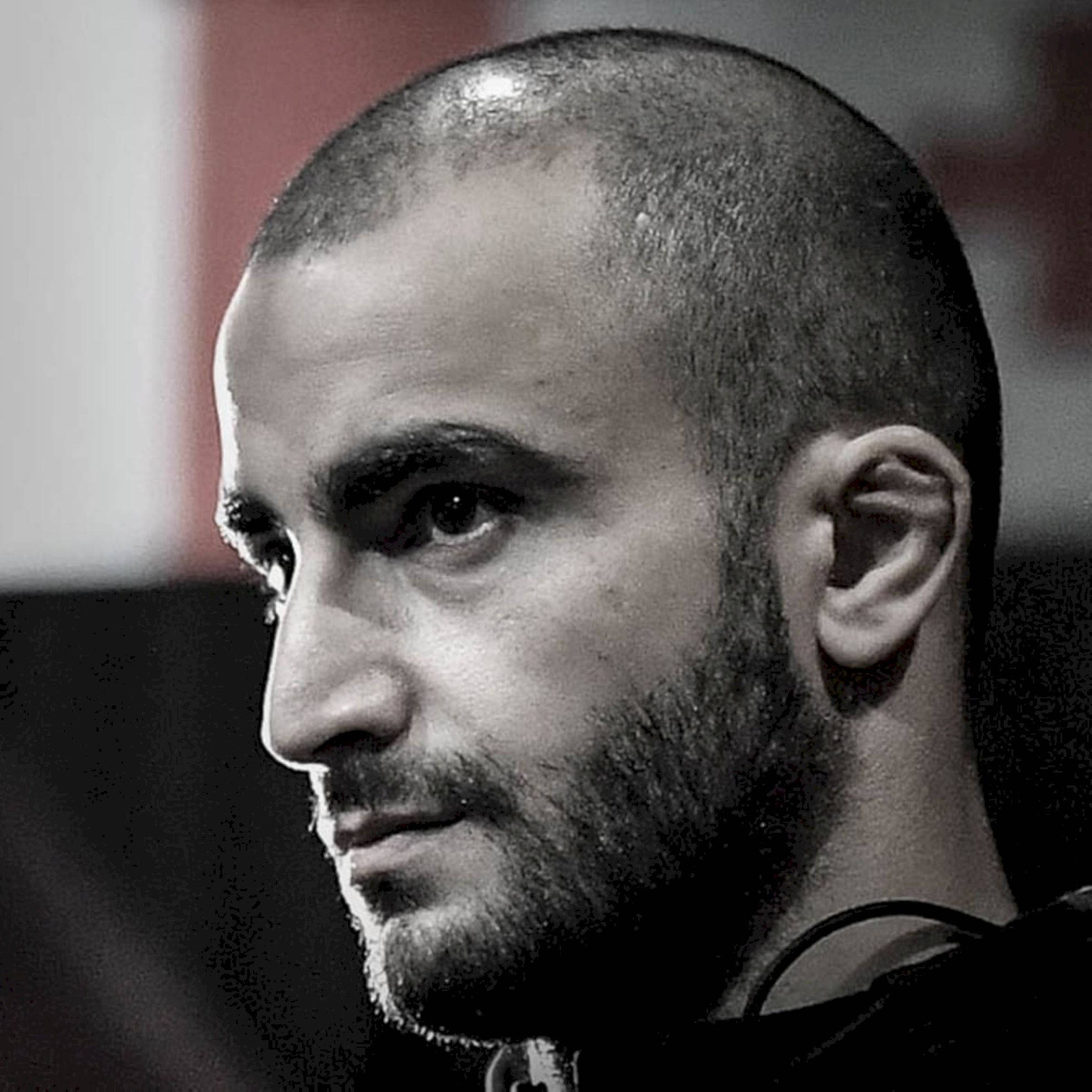 Monochrome Giga Chikadze, shaved head, stubble, Full HD Desktop Wallpaper