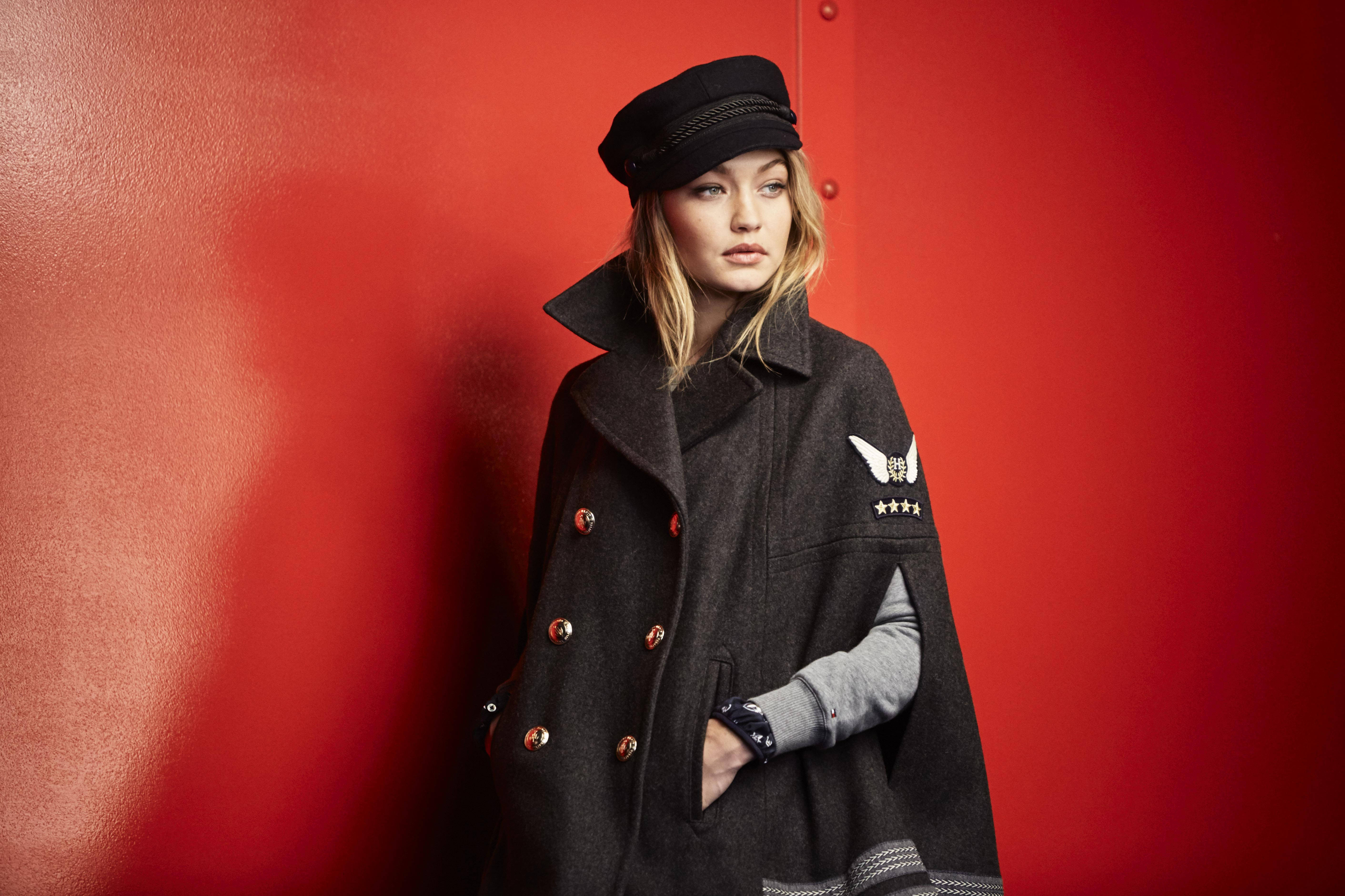 Gigi Hadid, black coat, cap, 5K Desktop Wallpaper