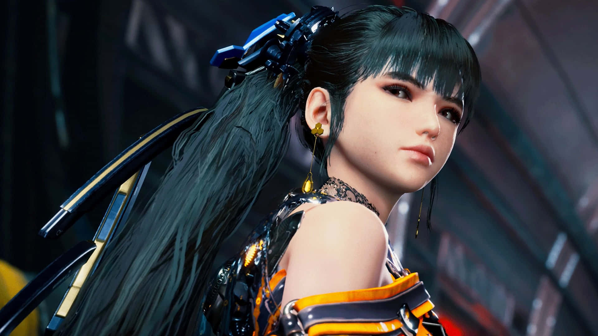 Stellar Blade, cyberpunk anime girl, teal hair, Full HD Desktop Wallpaper