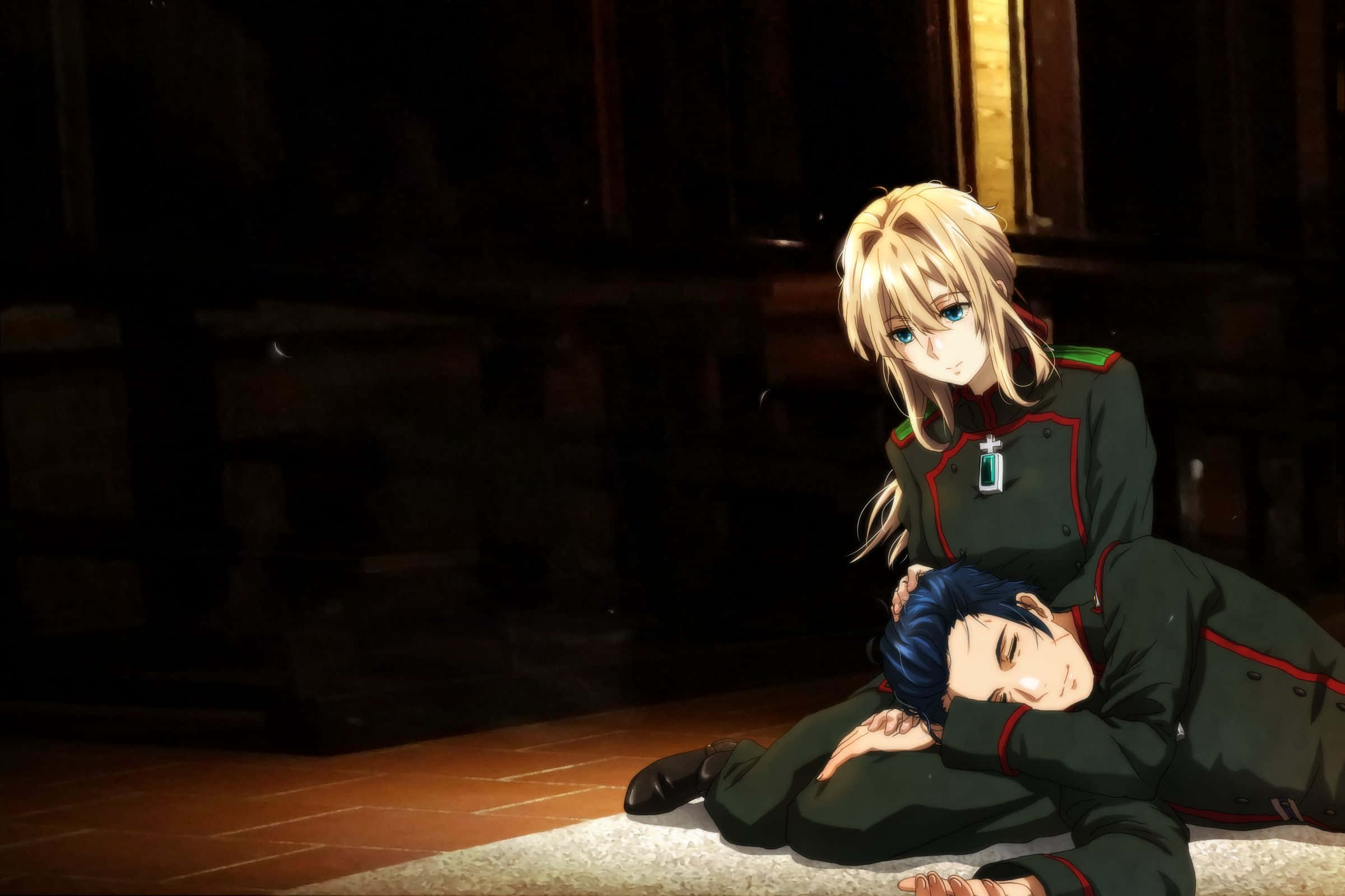 Gilbert Bougainvillea, blonde anime girl, dark uniform, Full HD Desktop Wallpaper