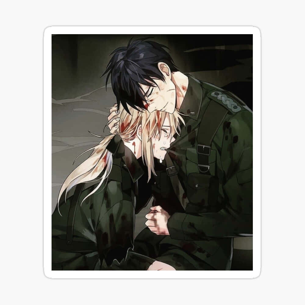 Gilbert Bougainvillea, black-haired soldier, wounded blonde comrade, SD Desktop Wallpaper