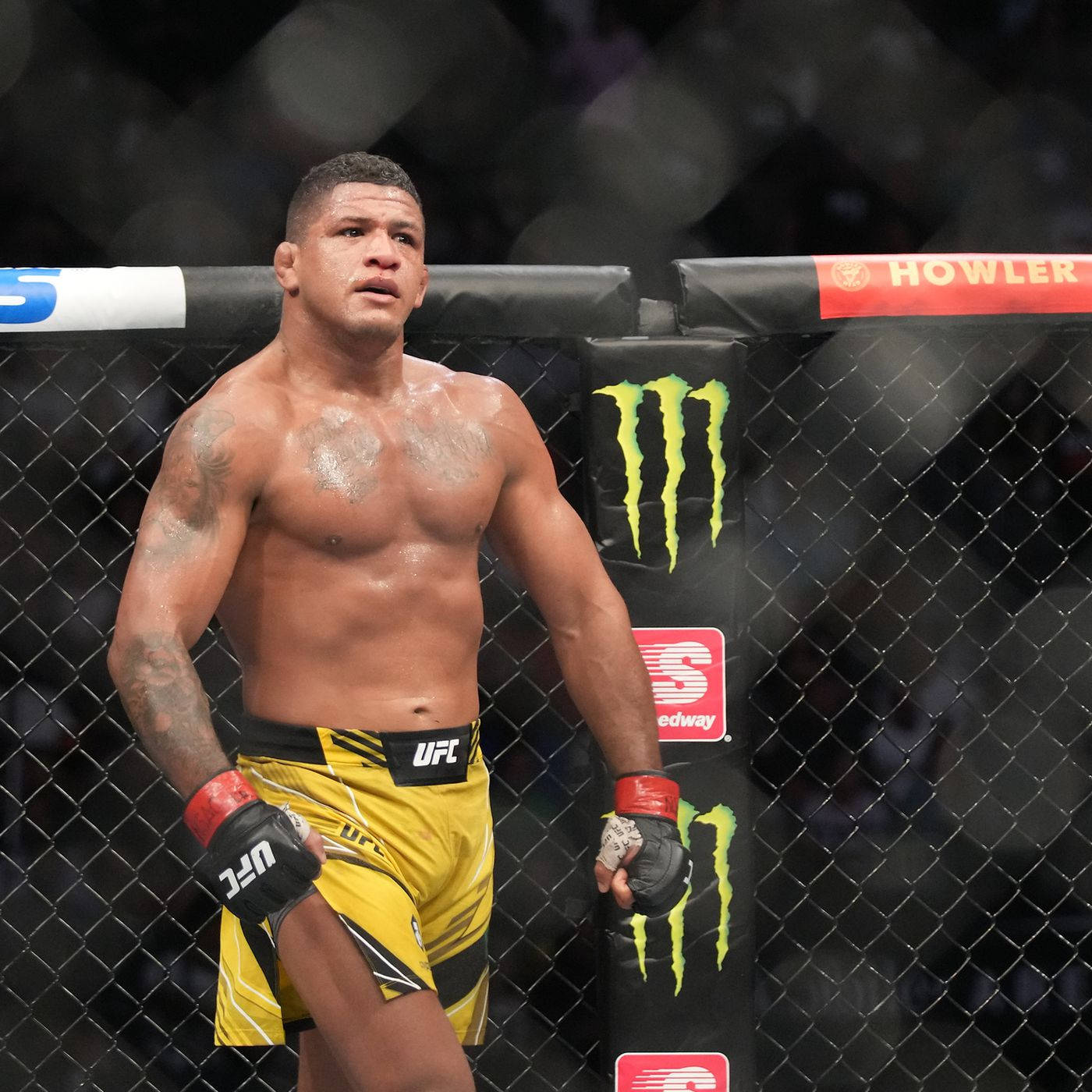 Gilbert Burns, yellow fight shorts, UFC fighter, HD Desktop Wallpaper