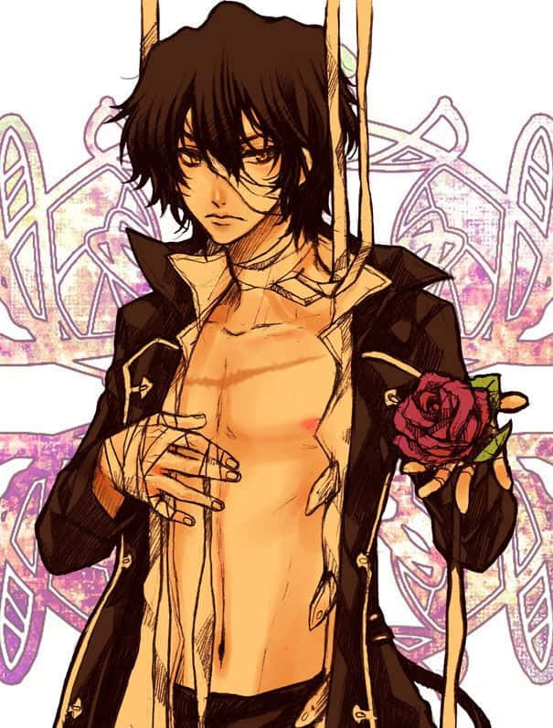 Gilbert Nightray, torn black coat, red rose, SD Phone Wallpaper