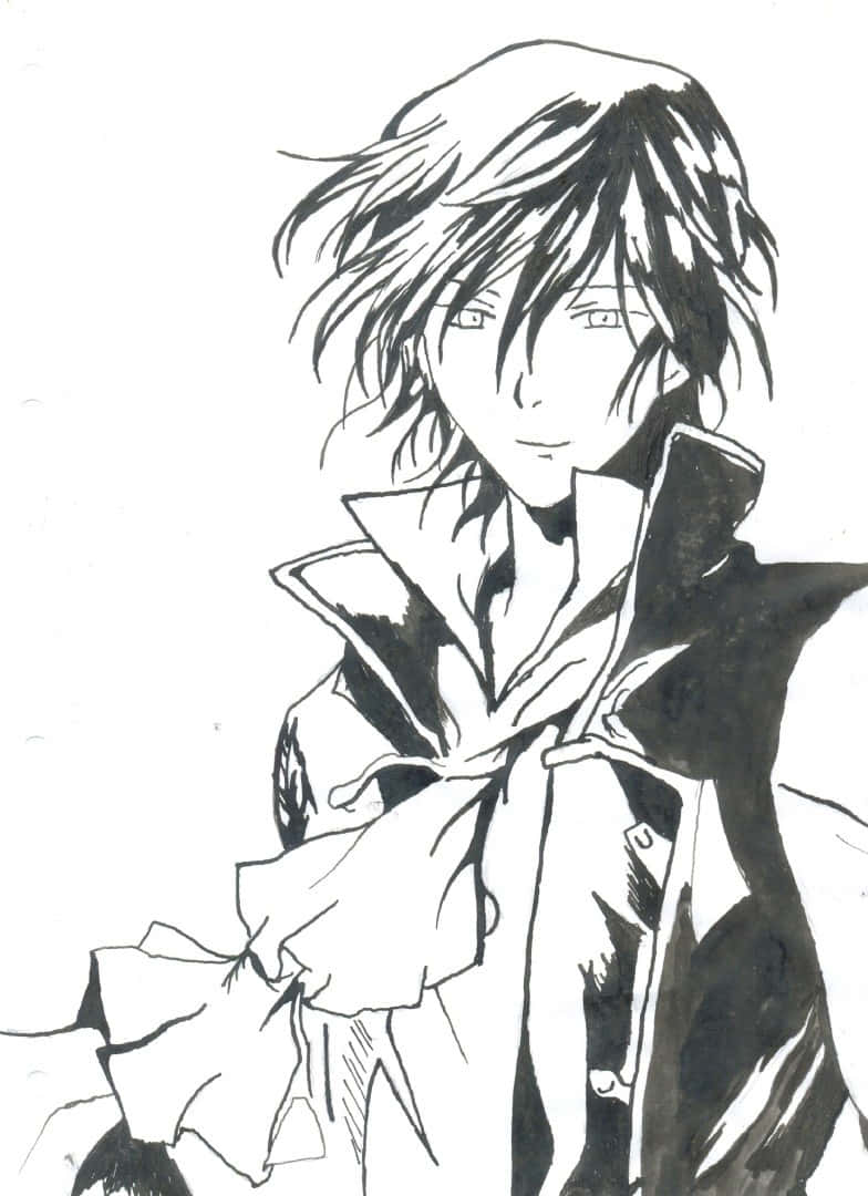 Gilbert Nightray, black and white anime-style illustration, young man with messy hair, SD Phone Wallpaper