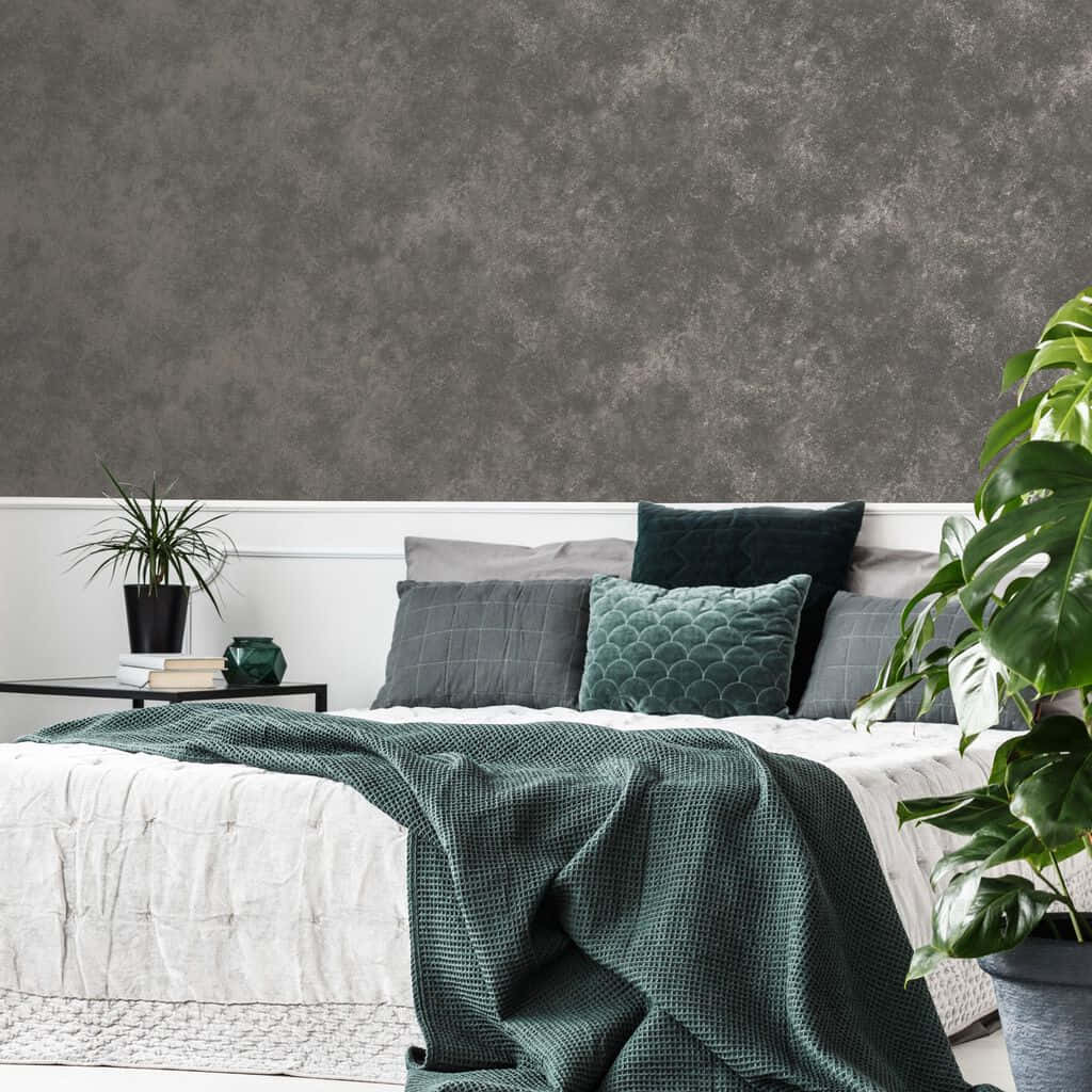 gilded, bedroom, textured green and gray bedding, SD Desktop Wallpaper