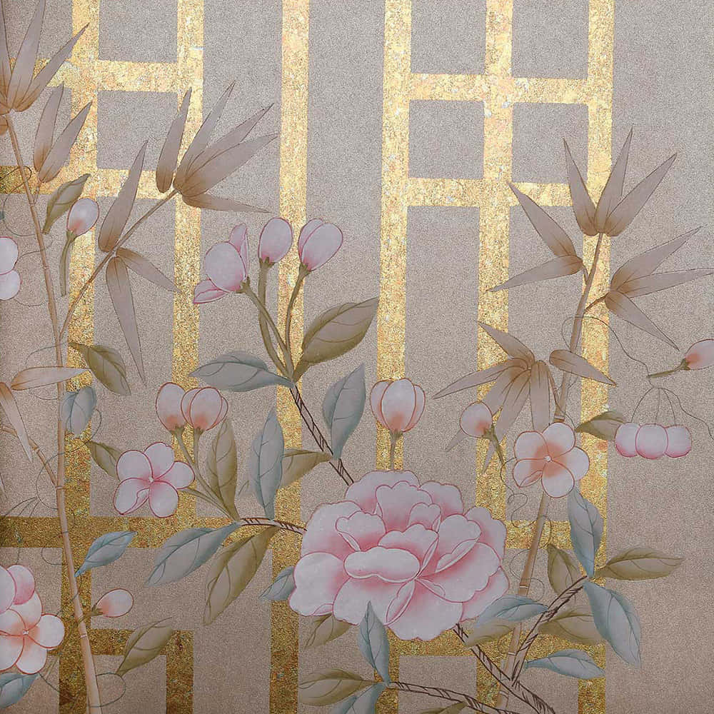 gilded details, shimmering gold grid, muted taupe background, SD Desktop Wallpaper