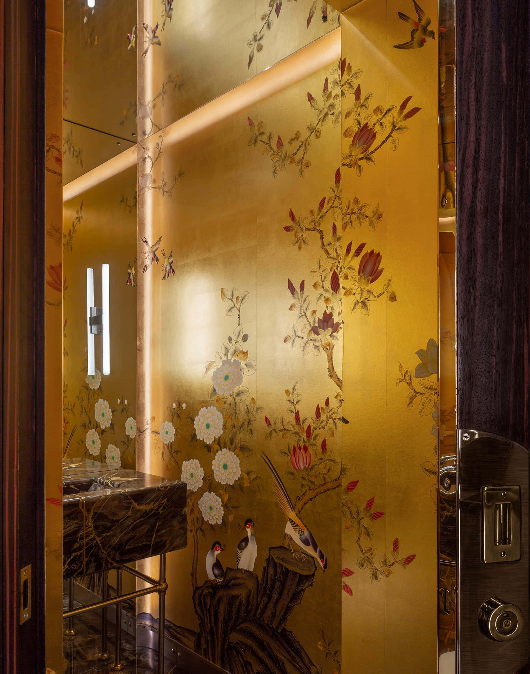 Gilded, glass door, golden wall, Full HD Phone Wallpaper