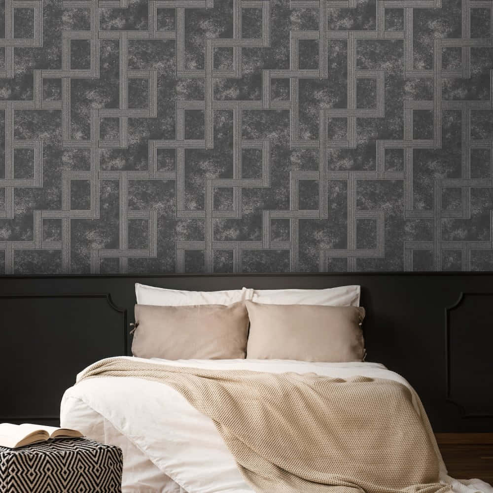 Gilded, dark gray geometric-patterned wallpaper, textured accents, SD Desktop Wallpaper