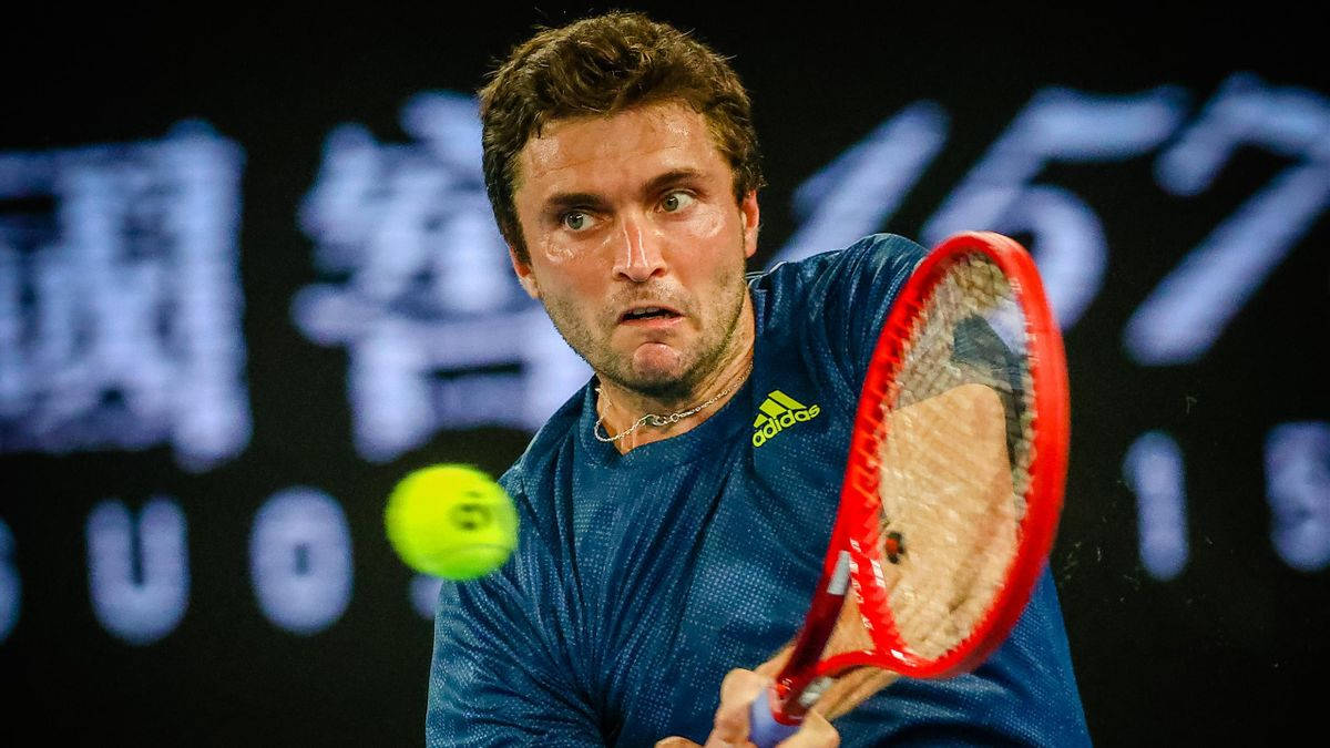 Gilles Simon, blue shirt, red racket, SD Desktop Wallpaper