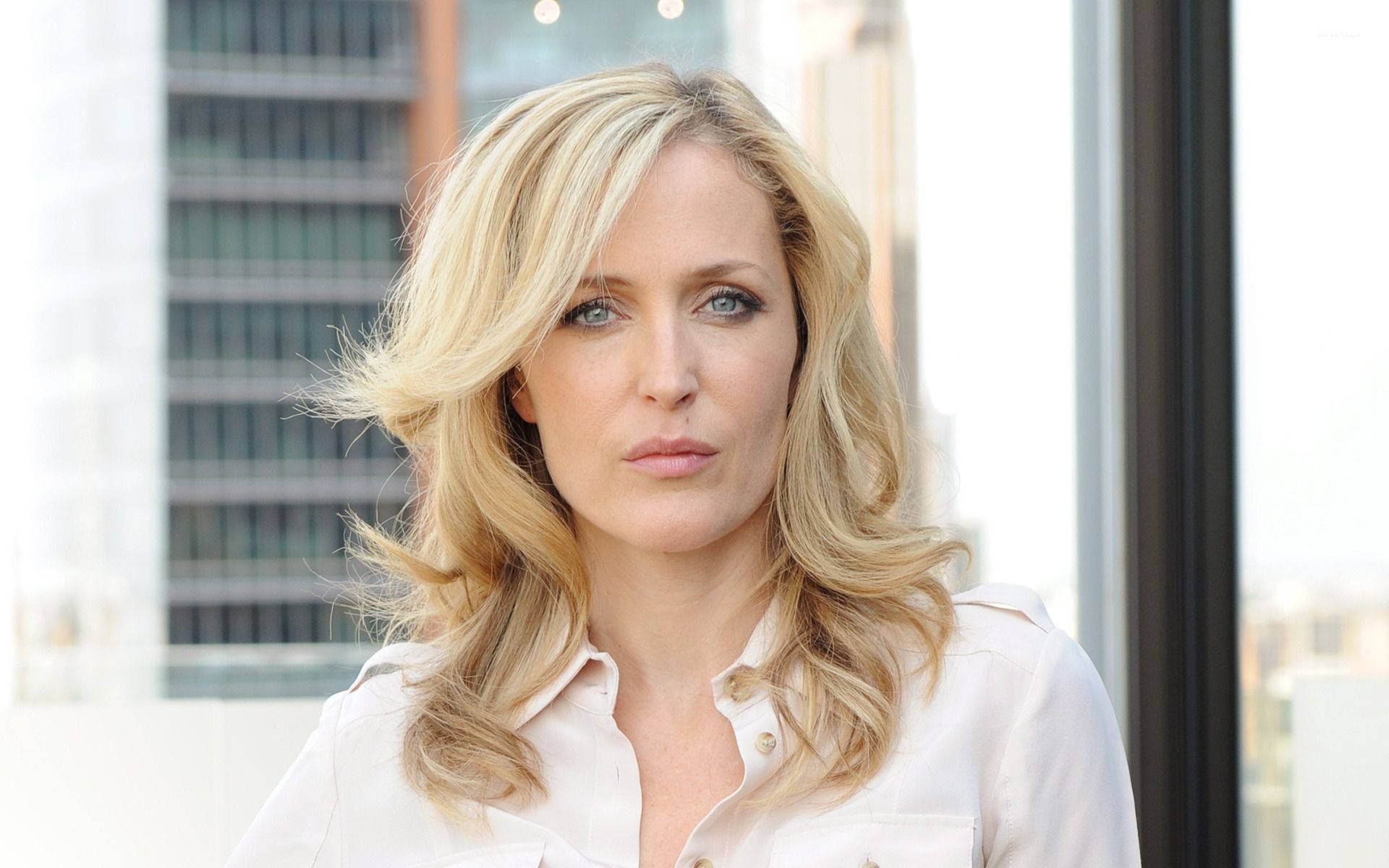 Gillian Anderson, blonde woman, blue eyes, Full HD Desktop Wallpaper
