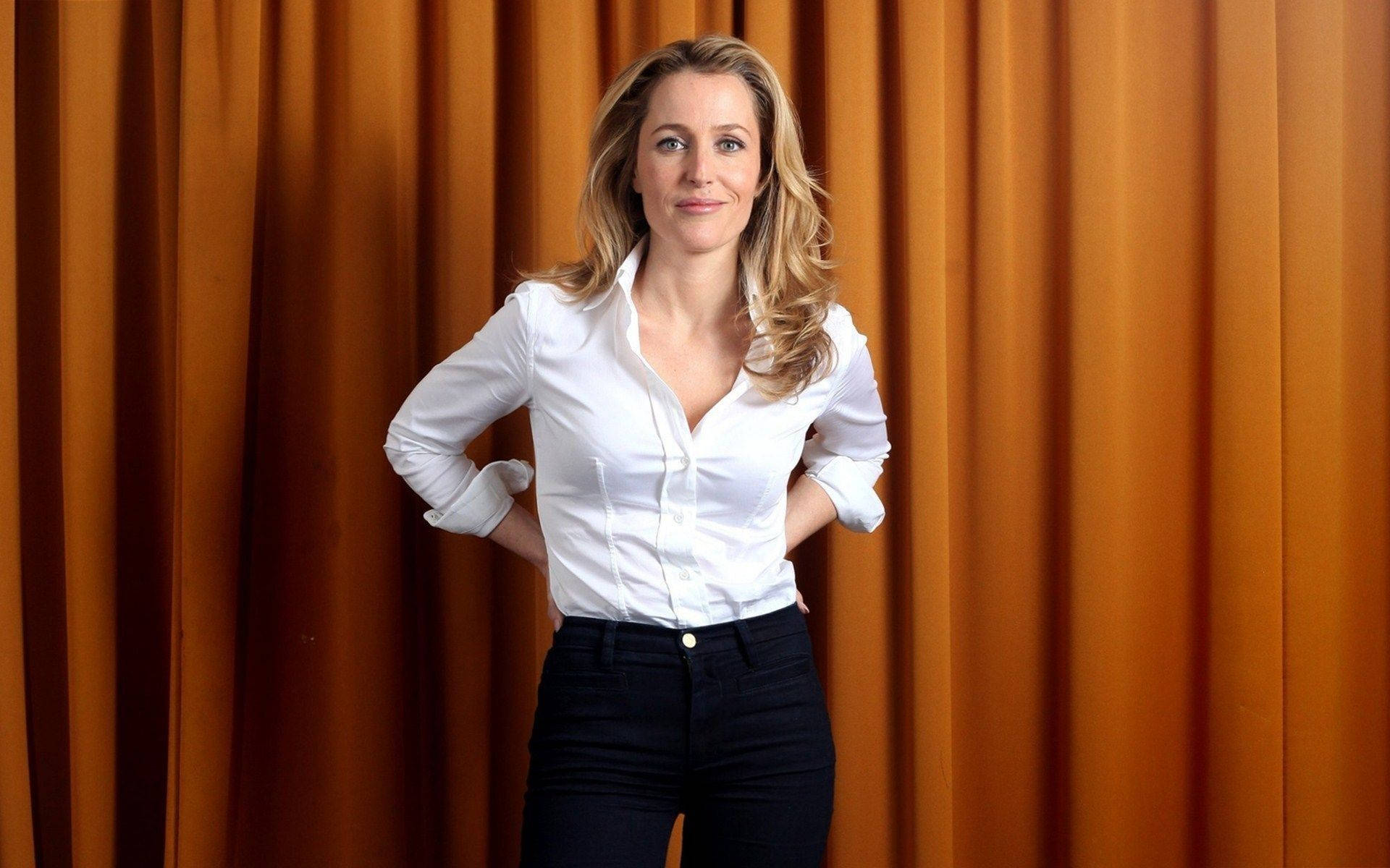 Gillian Anderson, Hollywood actress, white shirt, Full HD Desktop Wallpaper
