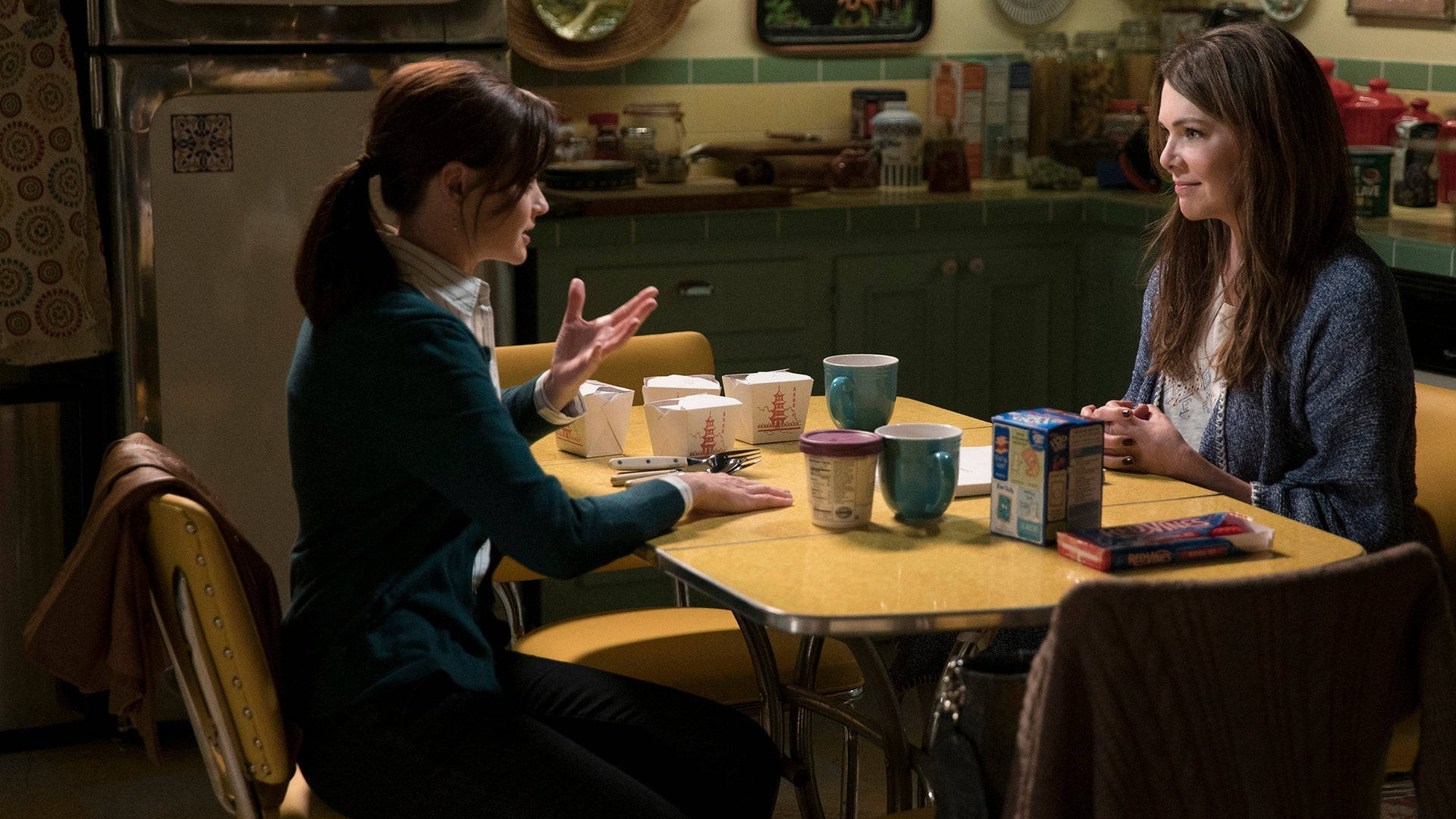 Gilmore Girls, yellow kitchen table, takeout boxes, Full HD Desktop Wallpaper
