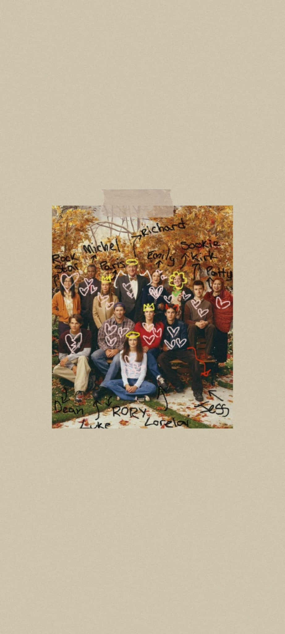 Gilmore Girls, autumn foliage, handwritten names, Full HD Phone Wallpaper