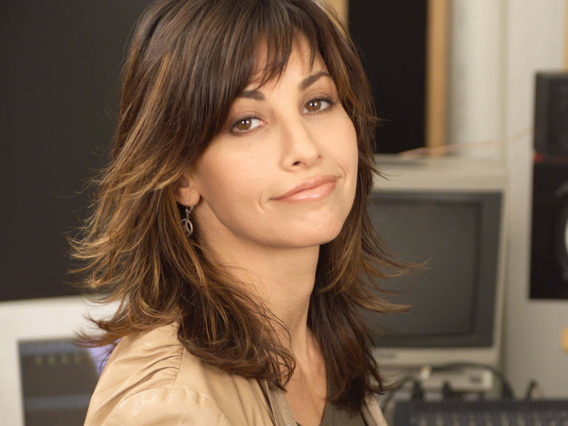 Gina Gershon, brown hair, warm smile, Full HD Desktop Wallpaper