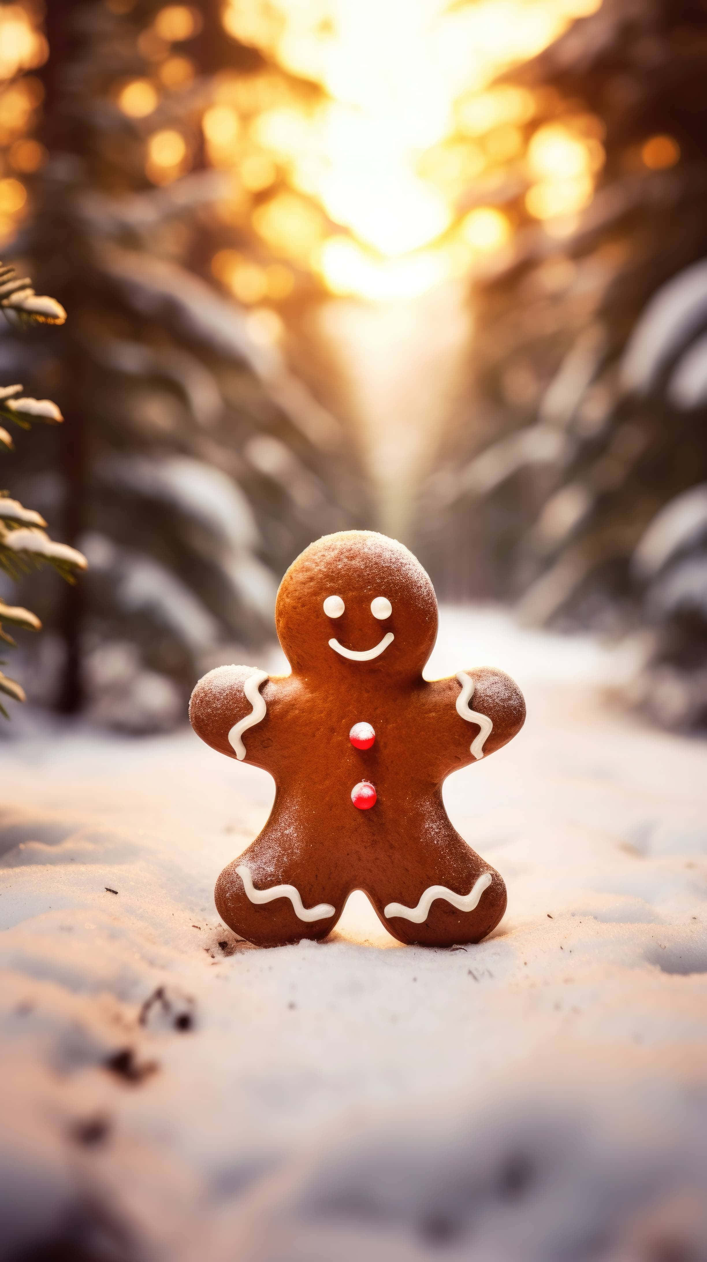 Gingerbread Man, white icing, red candies, 4K Phone Wallpaper