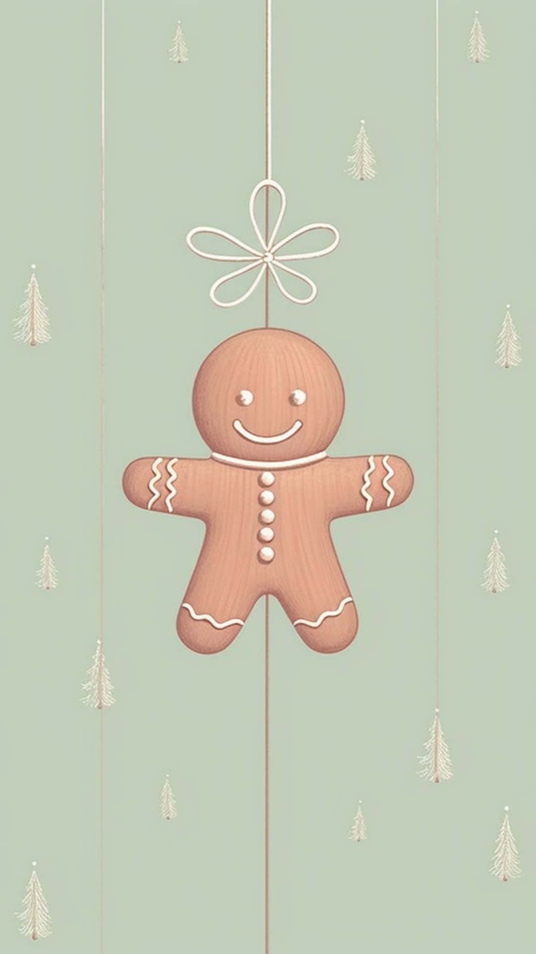 gingerbread man, white bow, mint green background, Full HD Phone Wallpaper