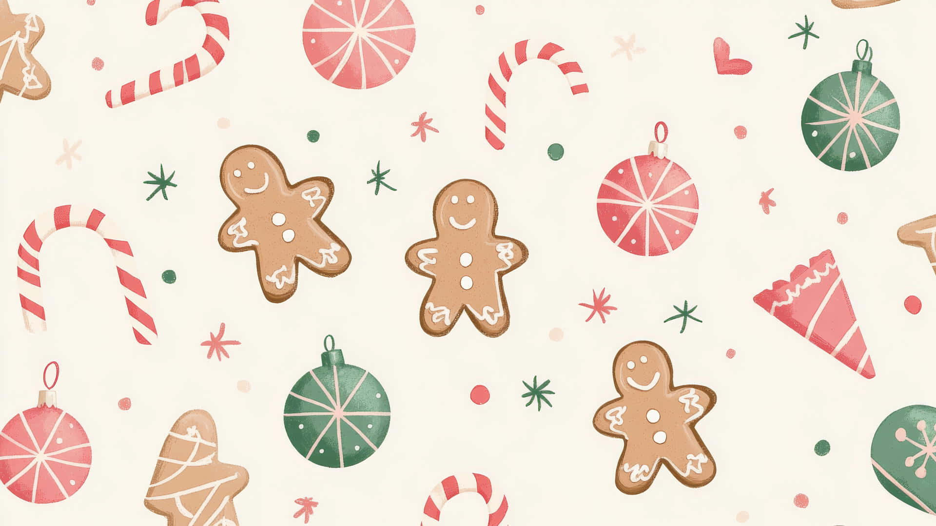 gingerbread men, candy canes, ornaments, Full HD Desktop Wallpaper