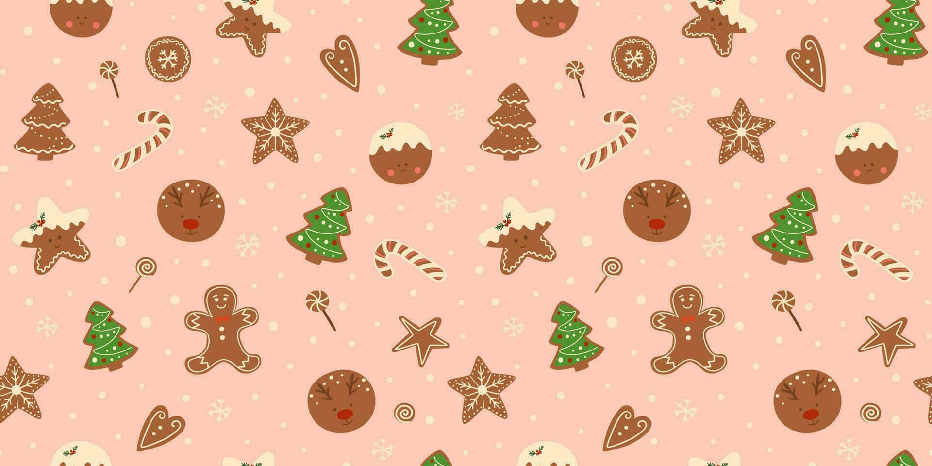 gingerbread men, stars, candy canes, Full HD Desktop Wallpaper