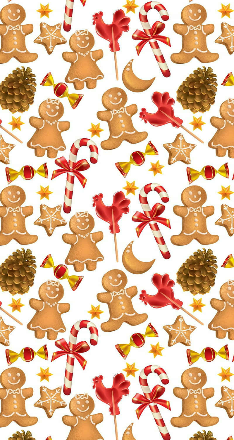 gingerbread men, candy canes, pinecones, HD Phone Wallpaper