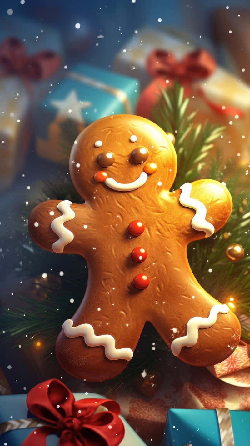 Gingerbread Man, white icing, red candies, HD Phone Wallpaper