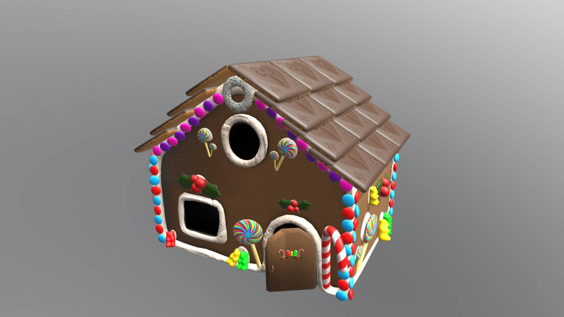 3D gingerbread house, colorful candies, lollipops, Full HD Desktop Wallpaper