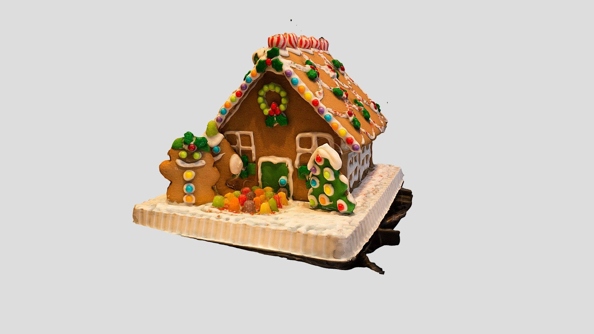 Gingerbread house, colorful candies, icing, Full HD Desktop Wallpaper
