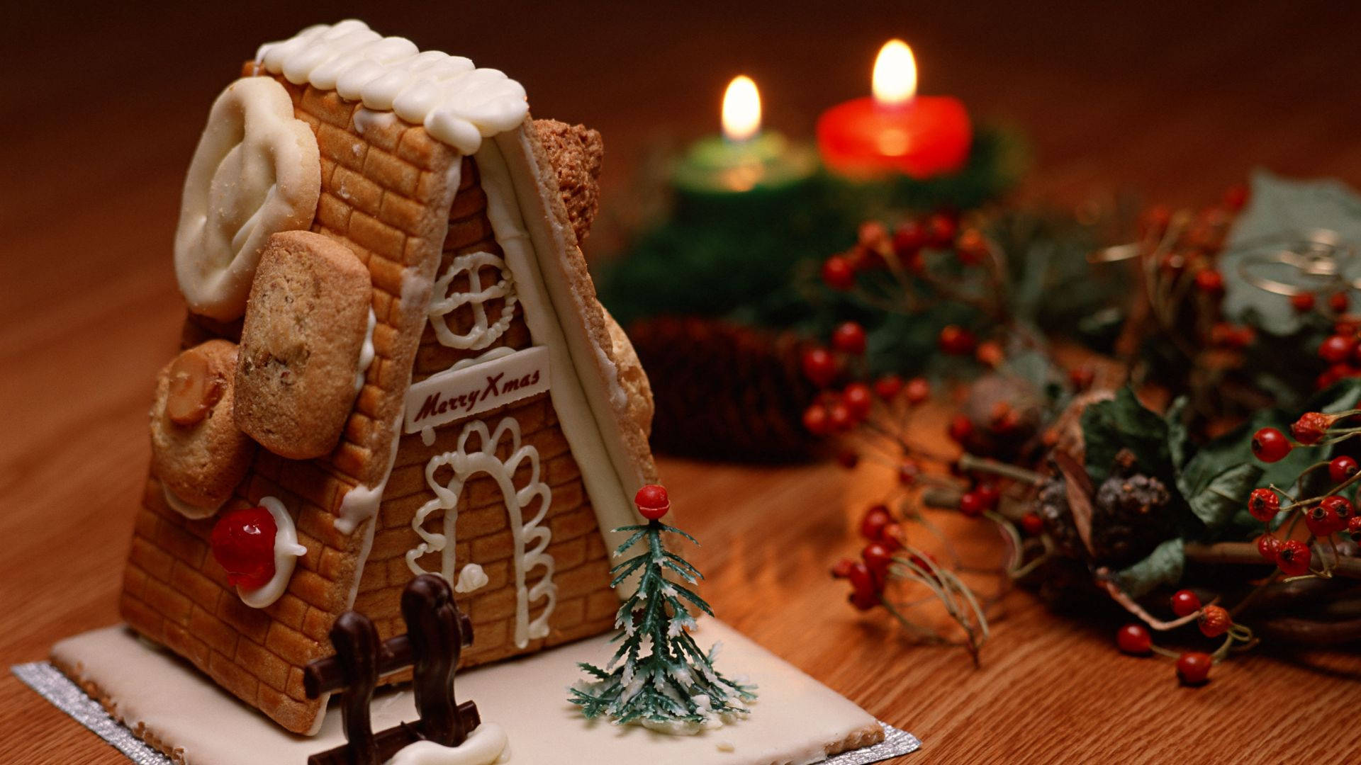 Chocolate Christmas Theme Gingerbread House, gingerbread house, cookies, Full HD Desktop Wallpaper