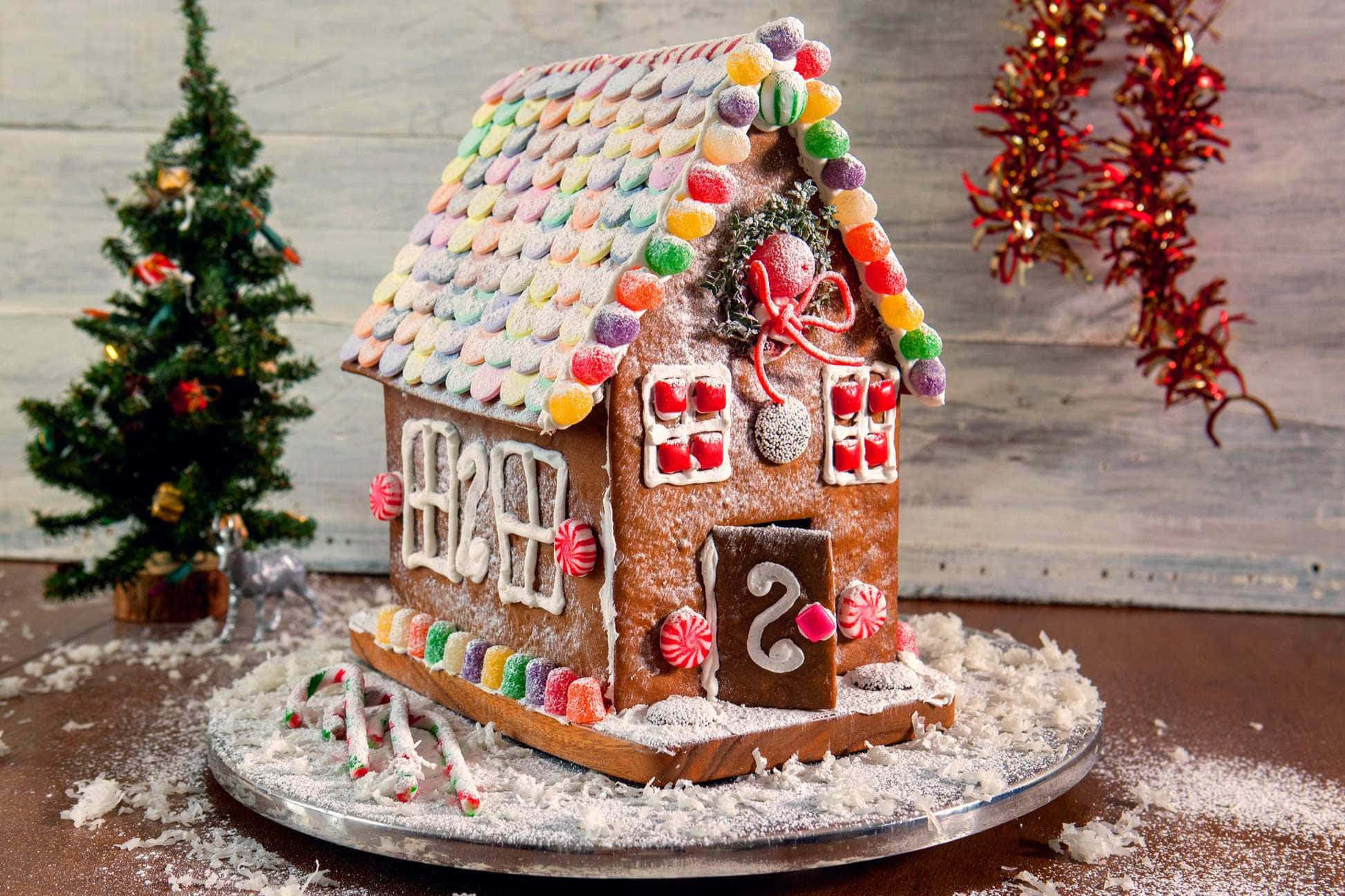 colorful gingerbread house, colorful candies, icing, Full HD Desktop Wallpaper