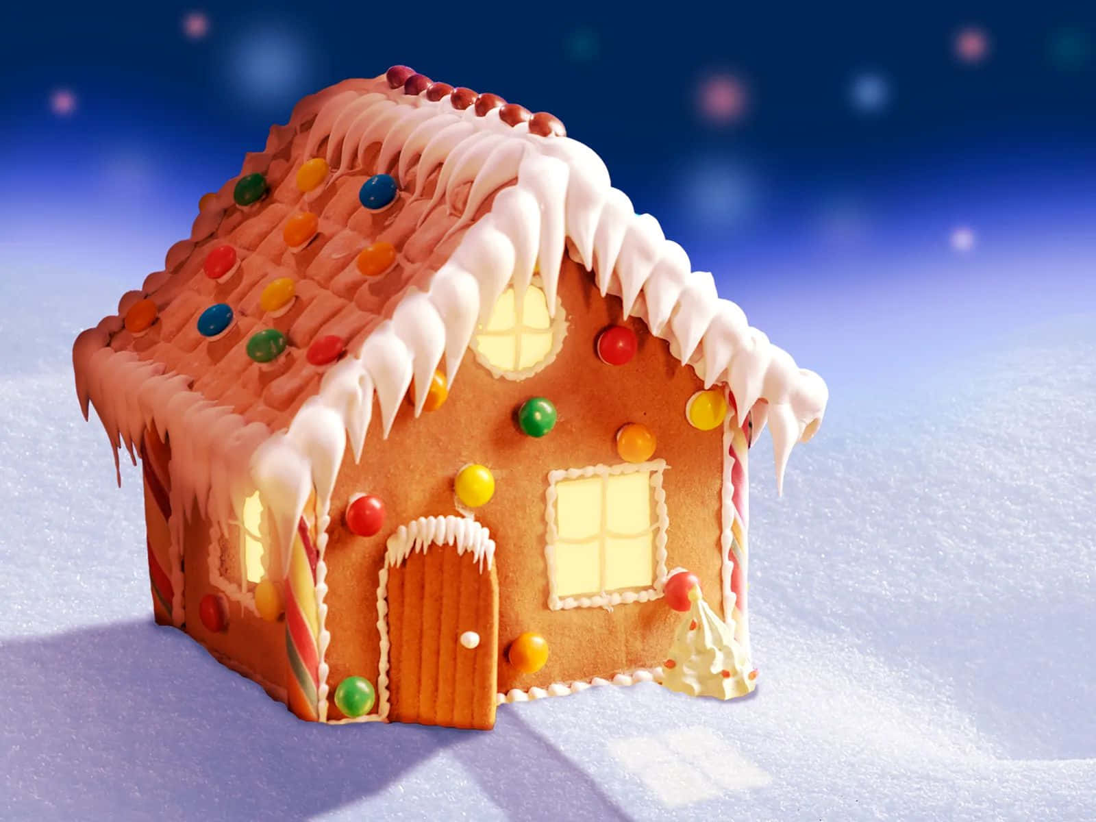 classic gingerbread house, colorful candies, white icing drips, HD Desktop Wallpaper