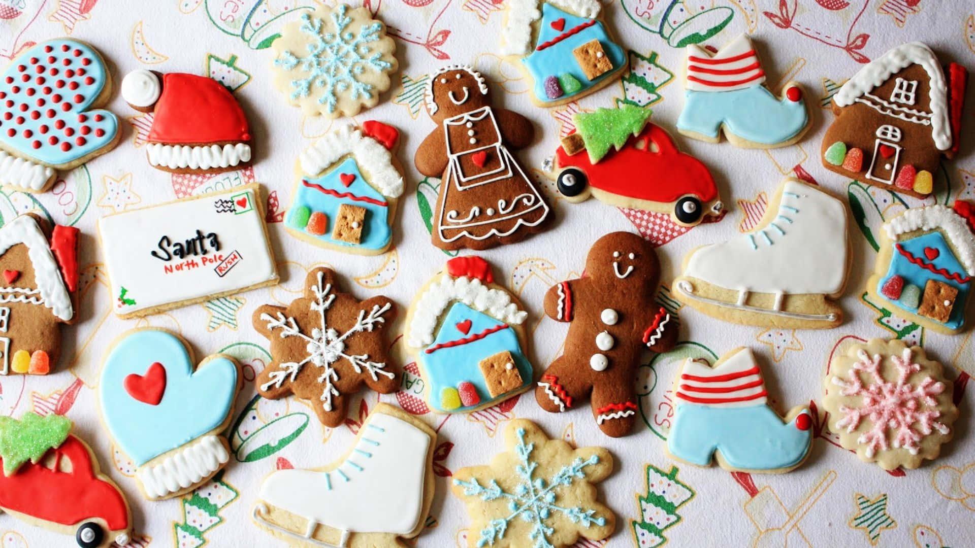 Tumblr Christmas Icons, gingerbread people, snowflakes, Full HD Desktop Wallpaper