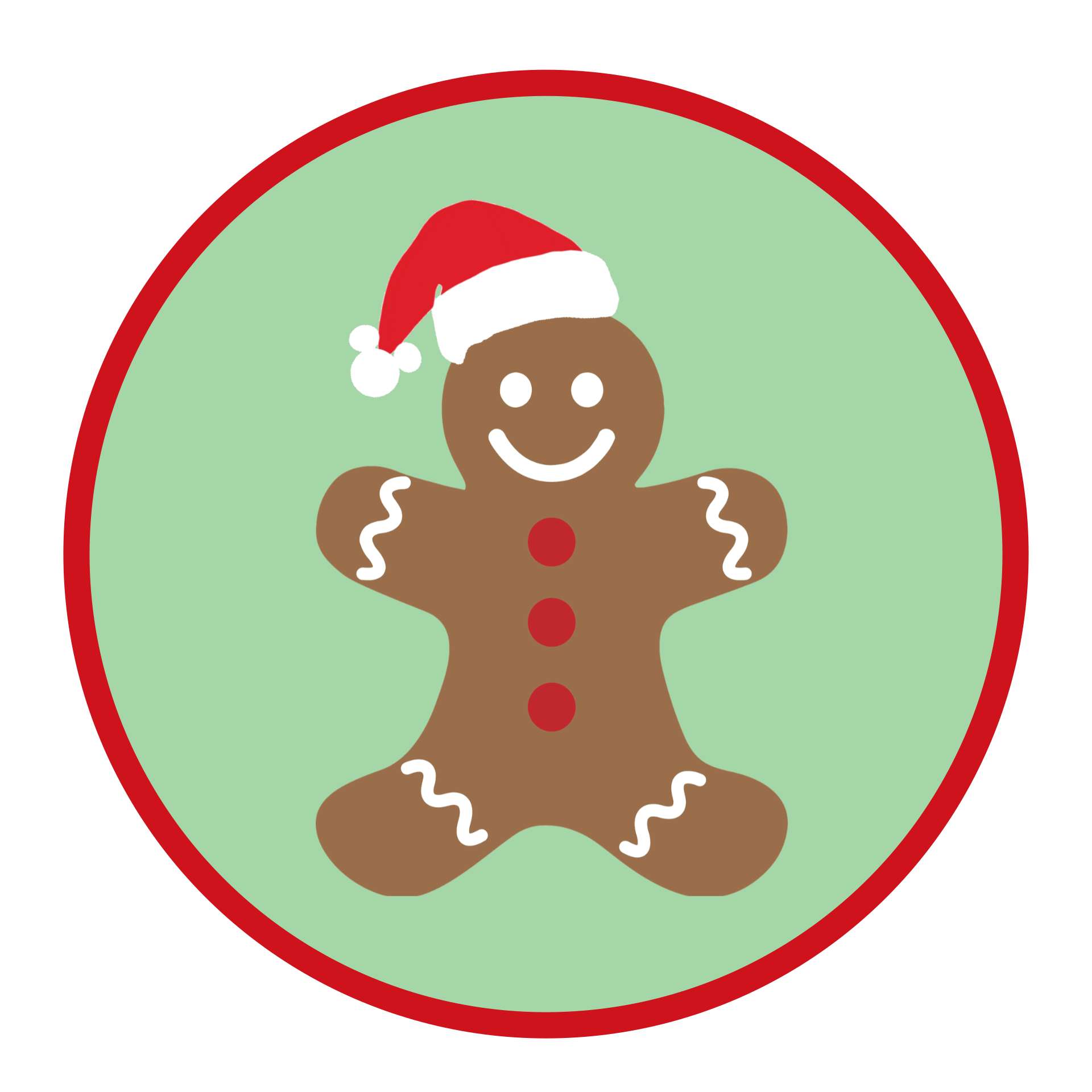 Gingerbread Man, Santa hat, red-bordered circle, Full HD Desktop Wallpaper
