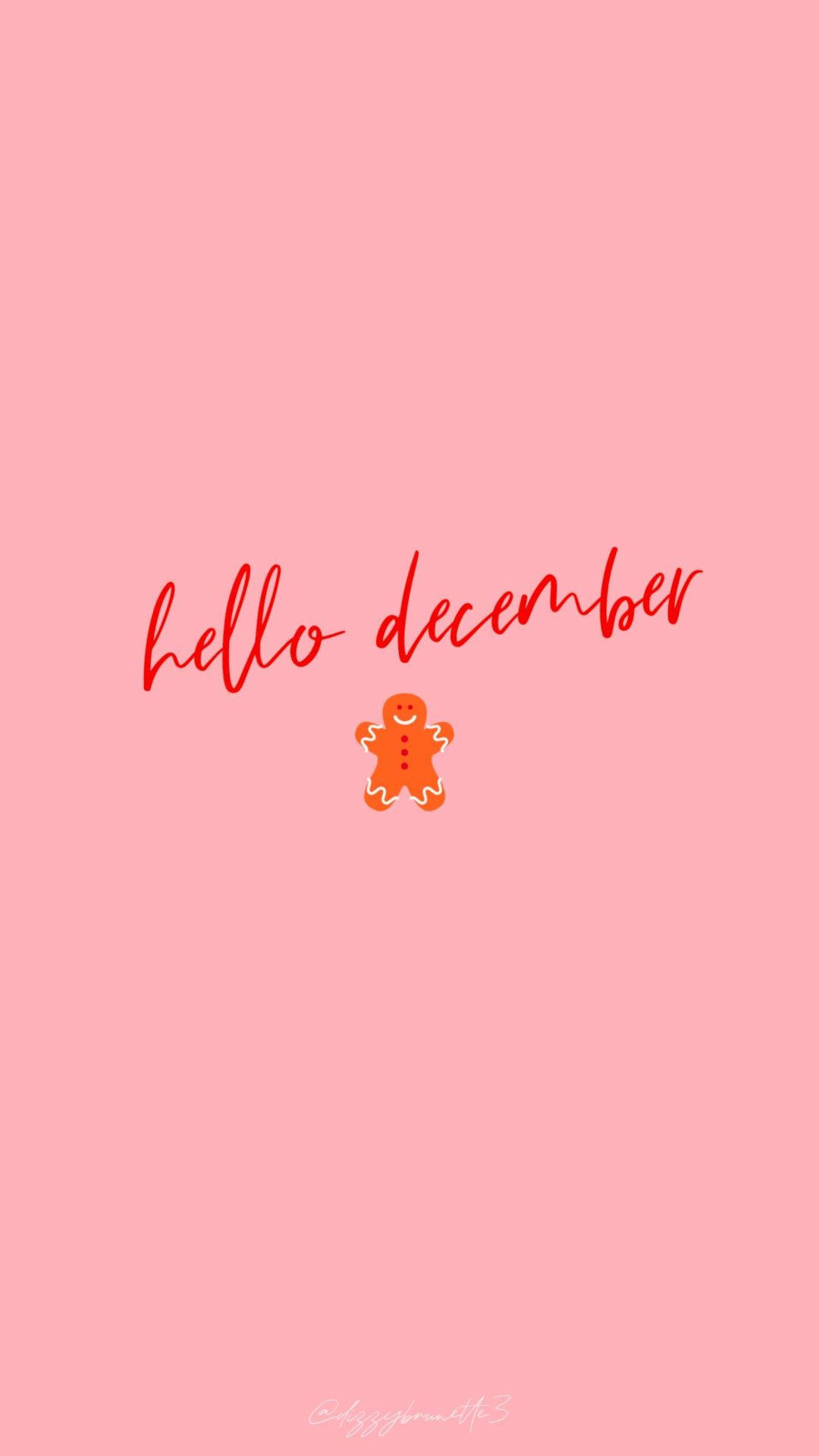 Hello December, gingerbread man, red cursive text, Full HD Phone Wallpaper