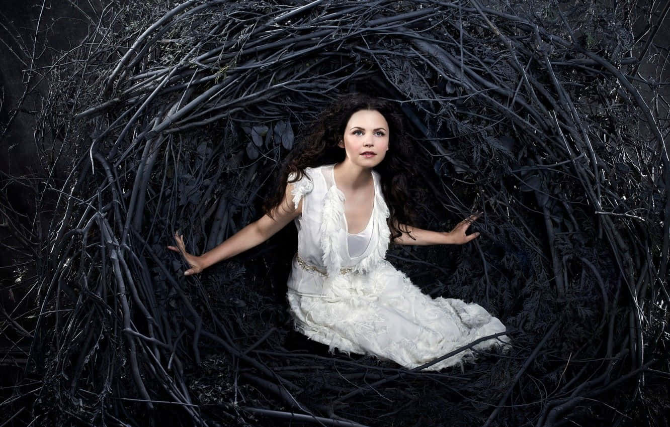 Ginnifer Goodwin, white feathered dress, dark twig nest, HD Desktop Wallpaper