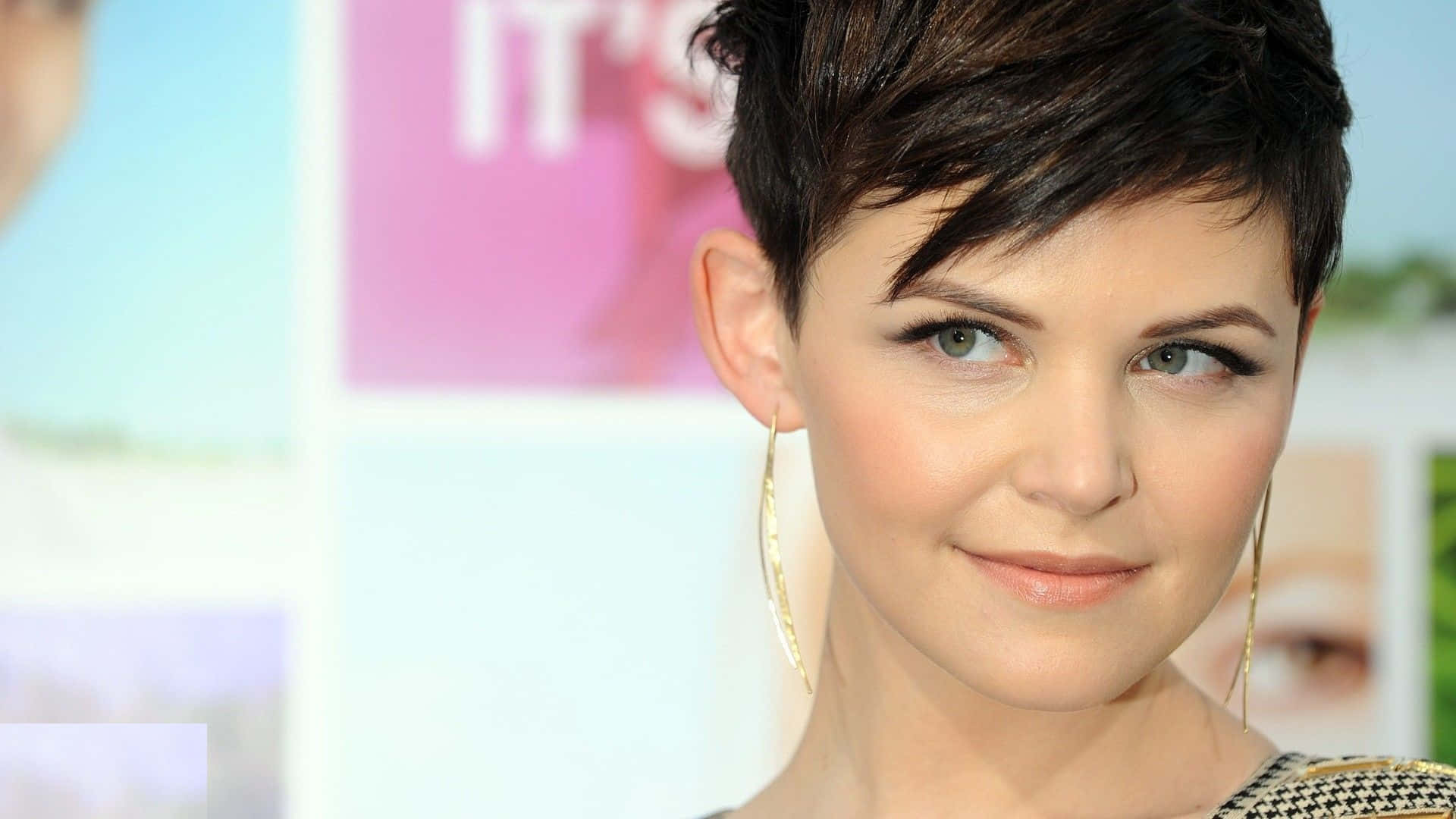 Ginnifer Goodwin, short dark hair, gold hoop earrings, Full HD Desktop Wallpaper