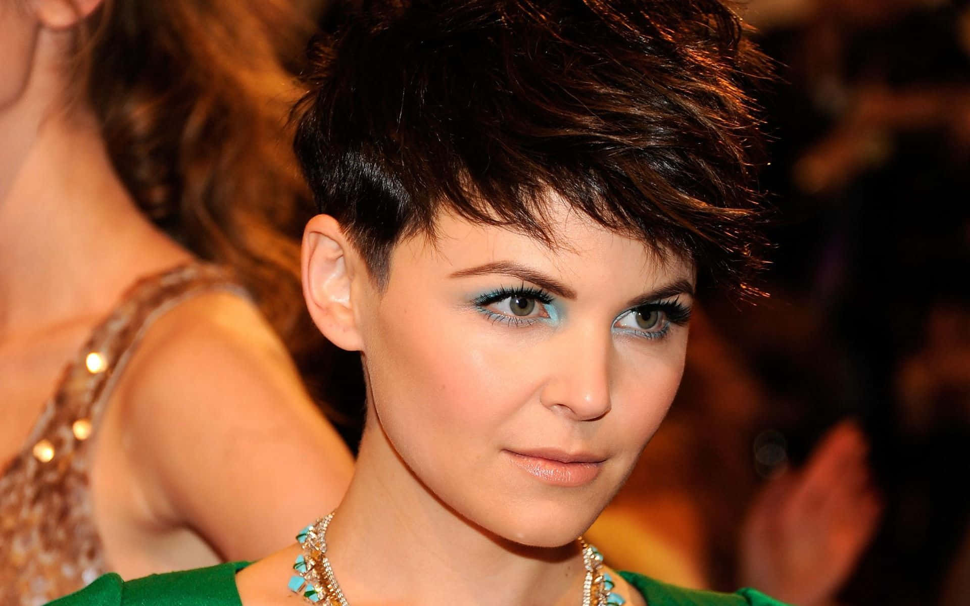 Ginnifer Goodwin, short dark hair, striking blue eyeshadow, Full HD Desktop Wallpaper