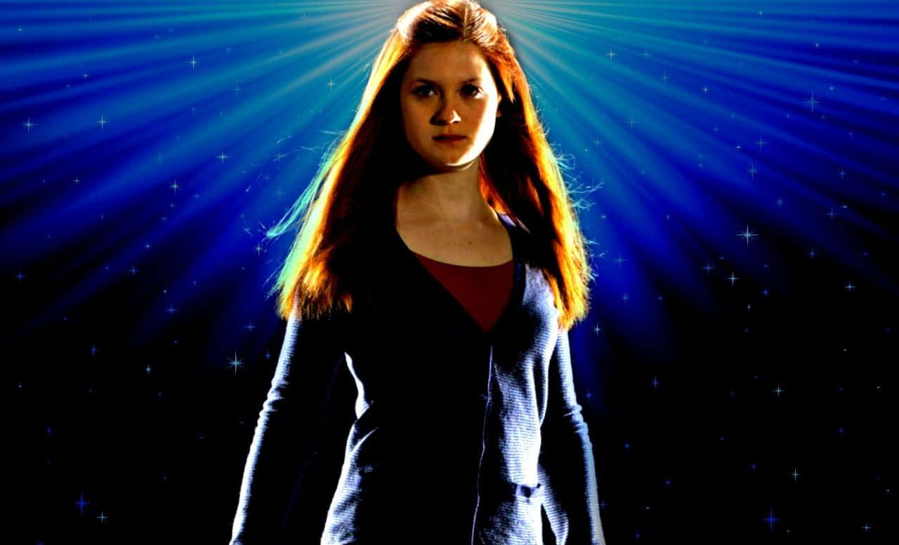 Ginny Weasley, long red hair, cosmic blue background, HD Desktop Wallpaper