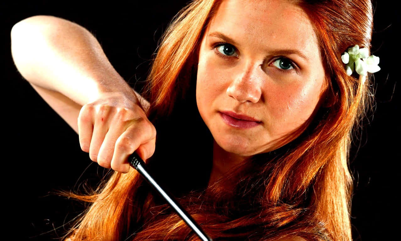 Ginny Weasley, red-haired woman, white flower in her hair, SD Desktop Wallpaper