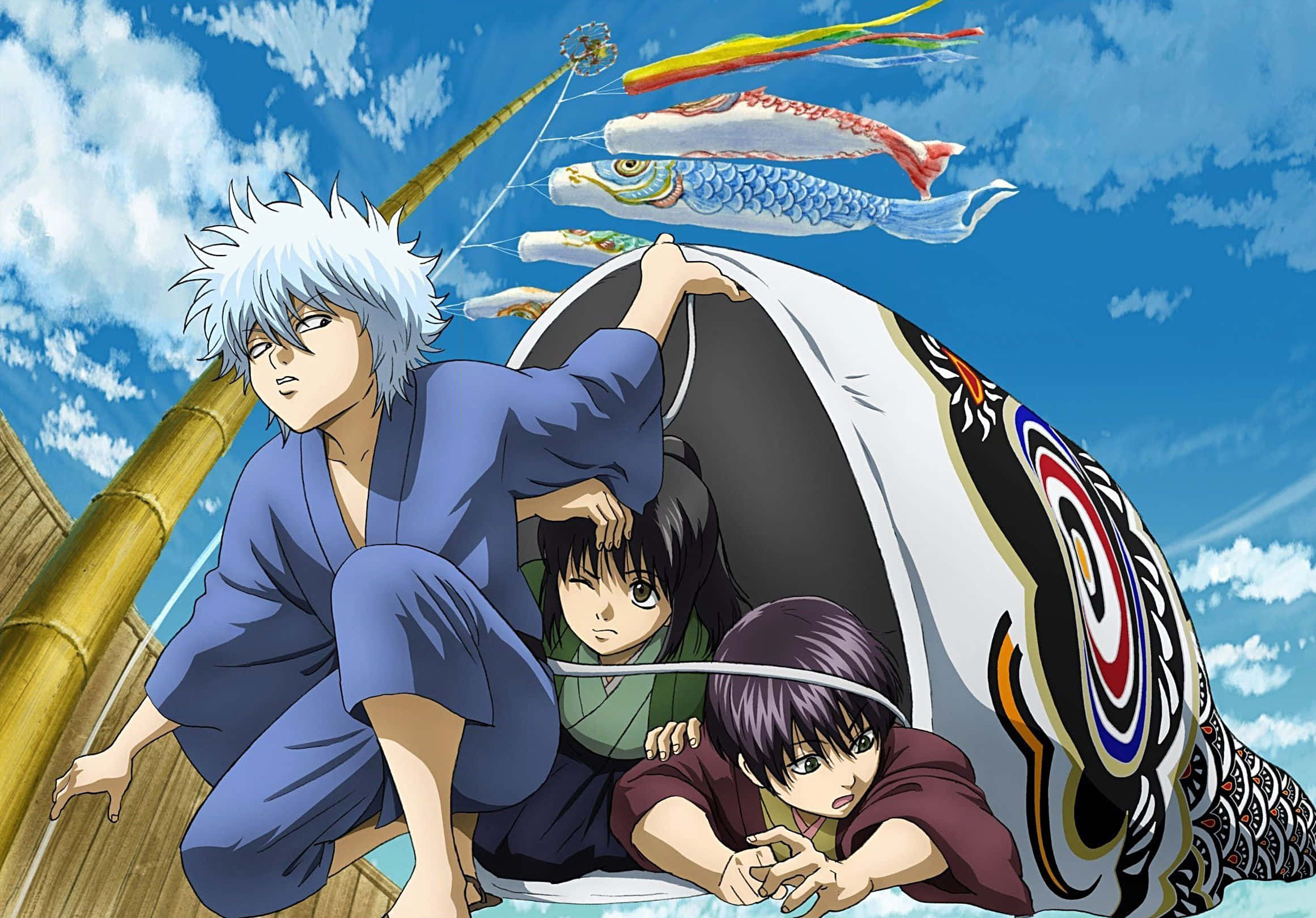 Gintama, three anime characters, traditional robes, Full HD Desktop Wallpaper