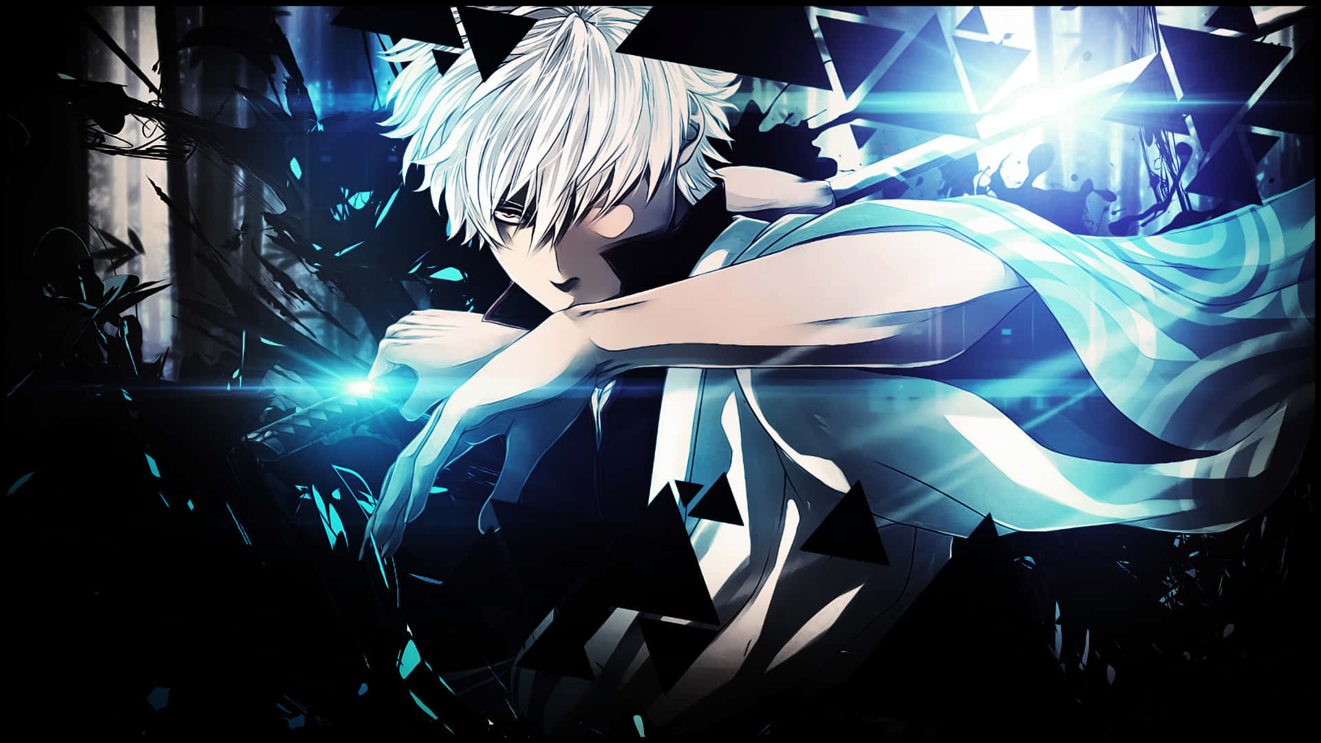Gintama HD, white hair, glowing blue energy, Full HD Desktop Wallpaper