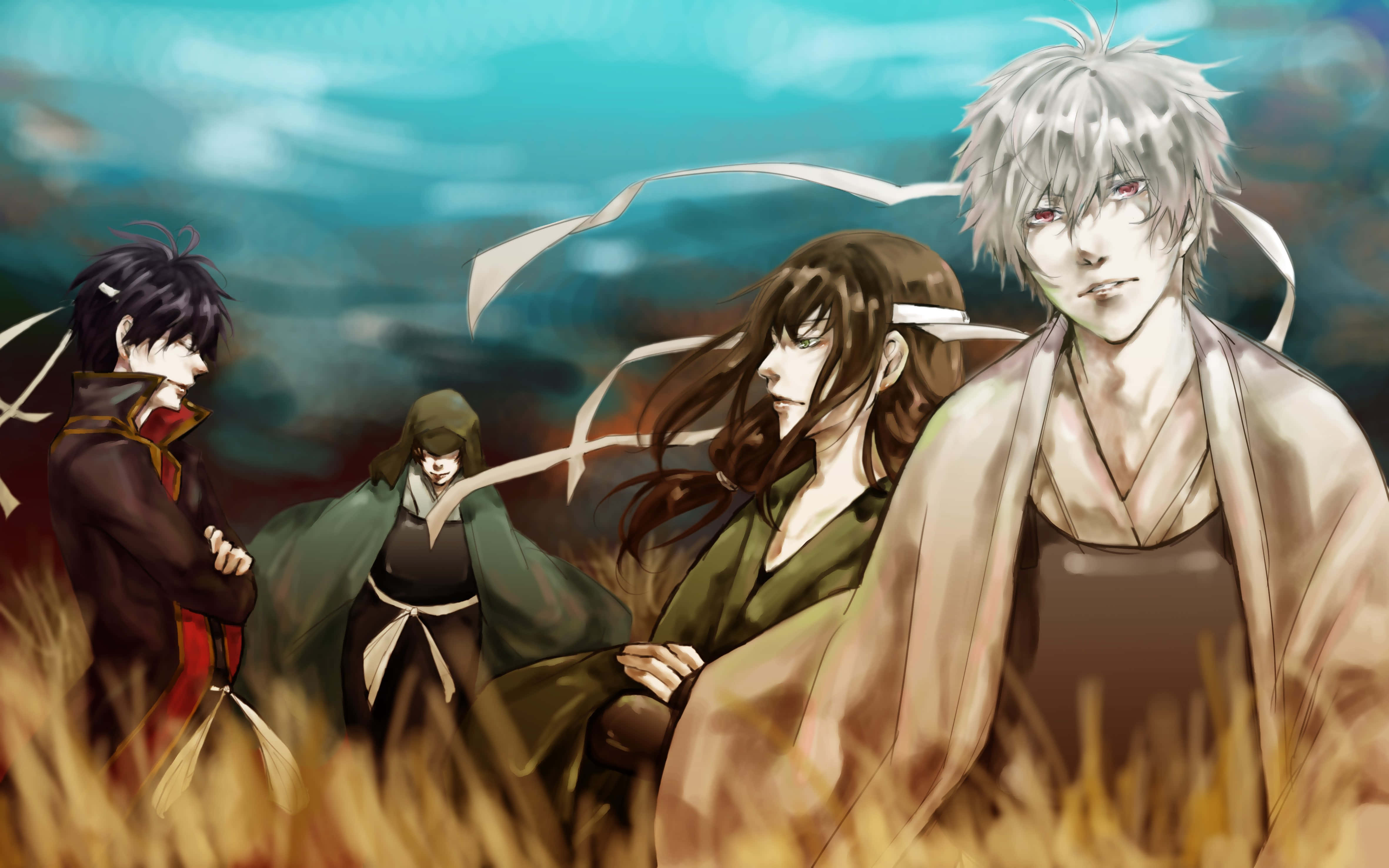 Gintama HD, teal sky, golden grass, 4K Desktop Wallpaper
