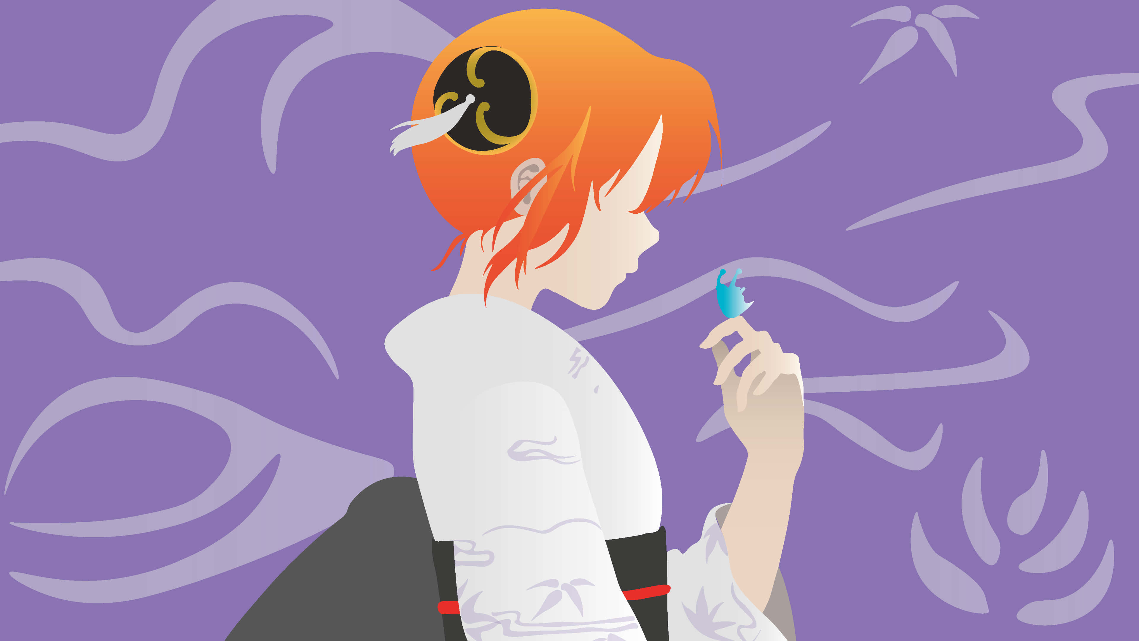 Kagura, orange hair, black circular hairpin, 4K Desktop Wallpaper