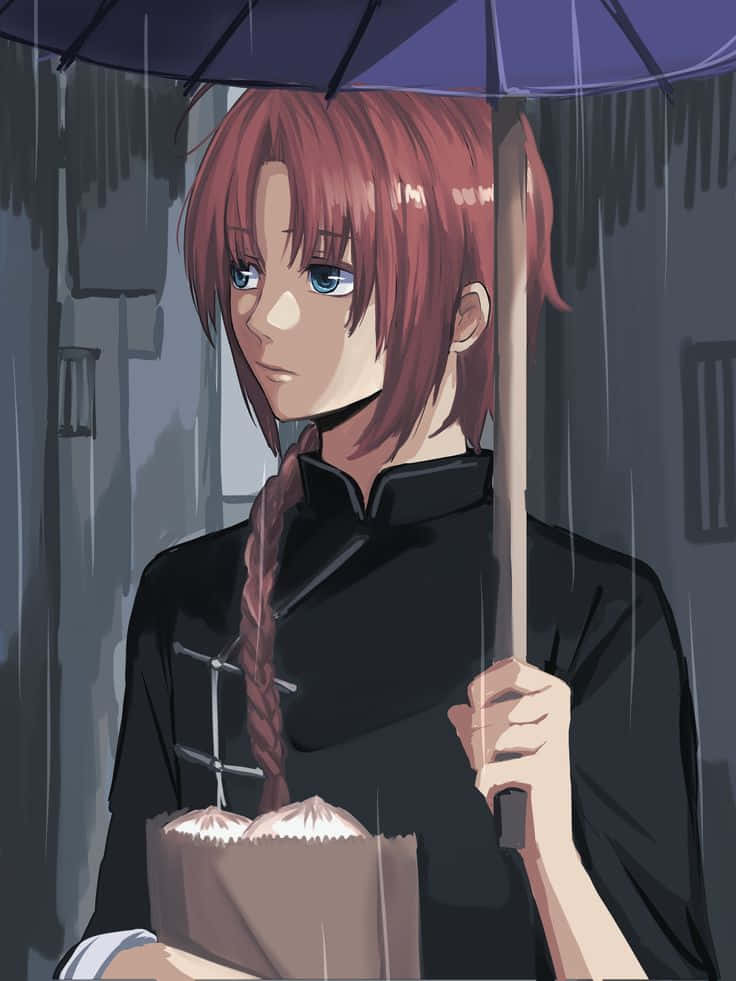Kamui, rainy day, red-haired anime girl, SD Phone Wallpaper