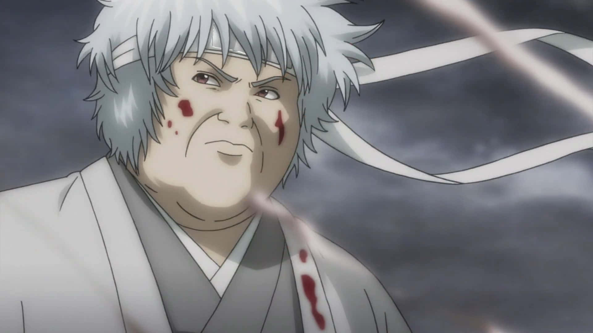 Gintama Oboro, white hair, blood streaks, Full HD Desktop Wallpaper