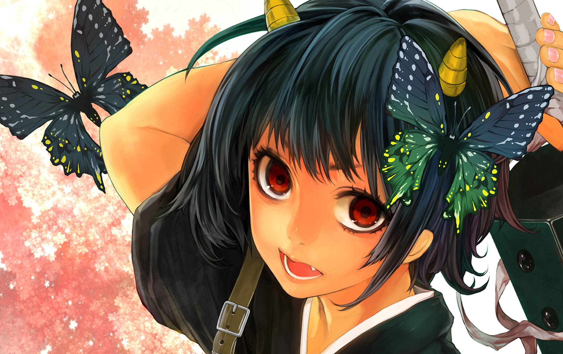 Gintama, dark hair, red eyes, Full HD Desktop Wallpaper